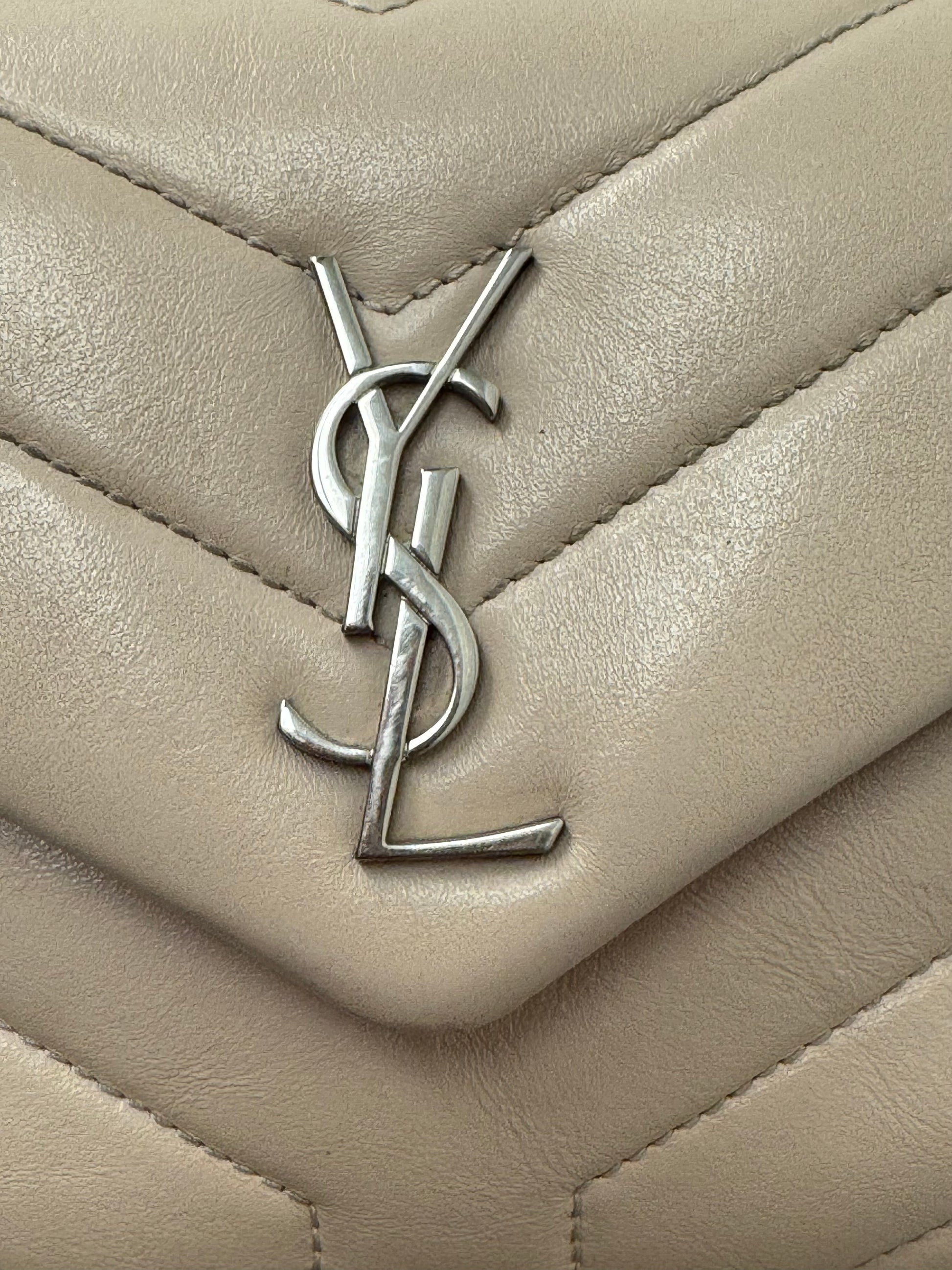Yves Saint Laurent Toy Loulou Quilted Leather Bag in Beige with Silver Tone Hardware