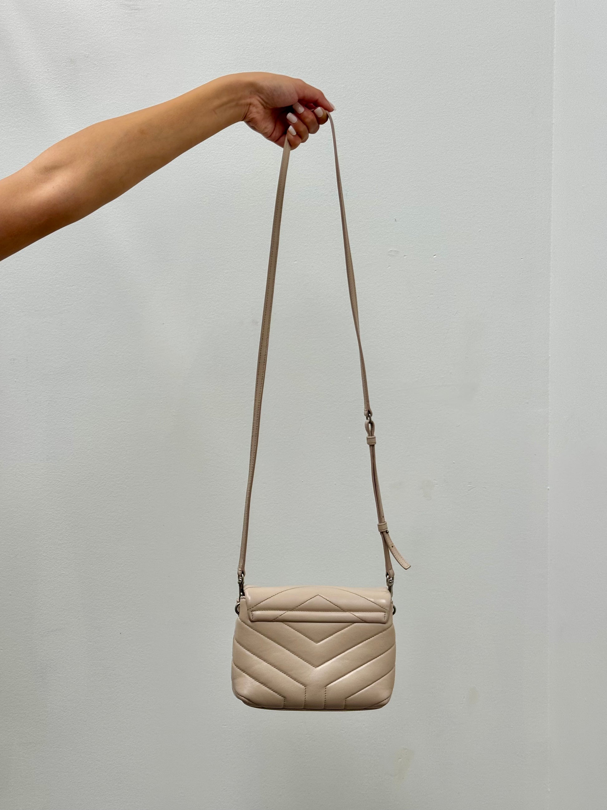 Yves Saint Laurent Toy Loulou Quilted Leather Bag in Beige with Silver Tone Hardware
