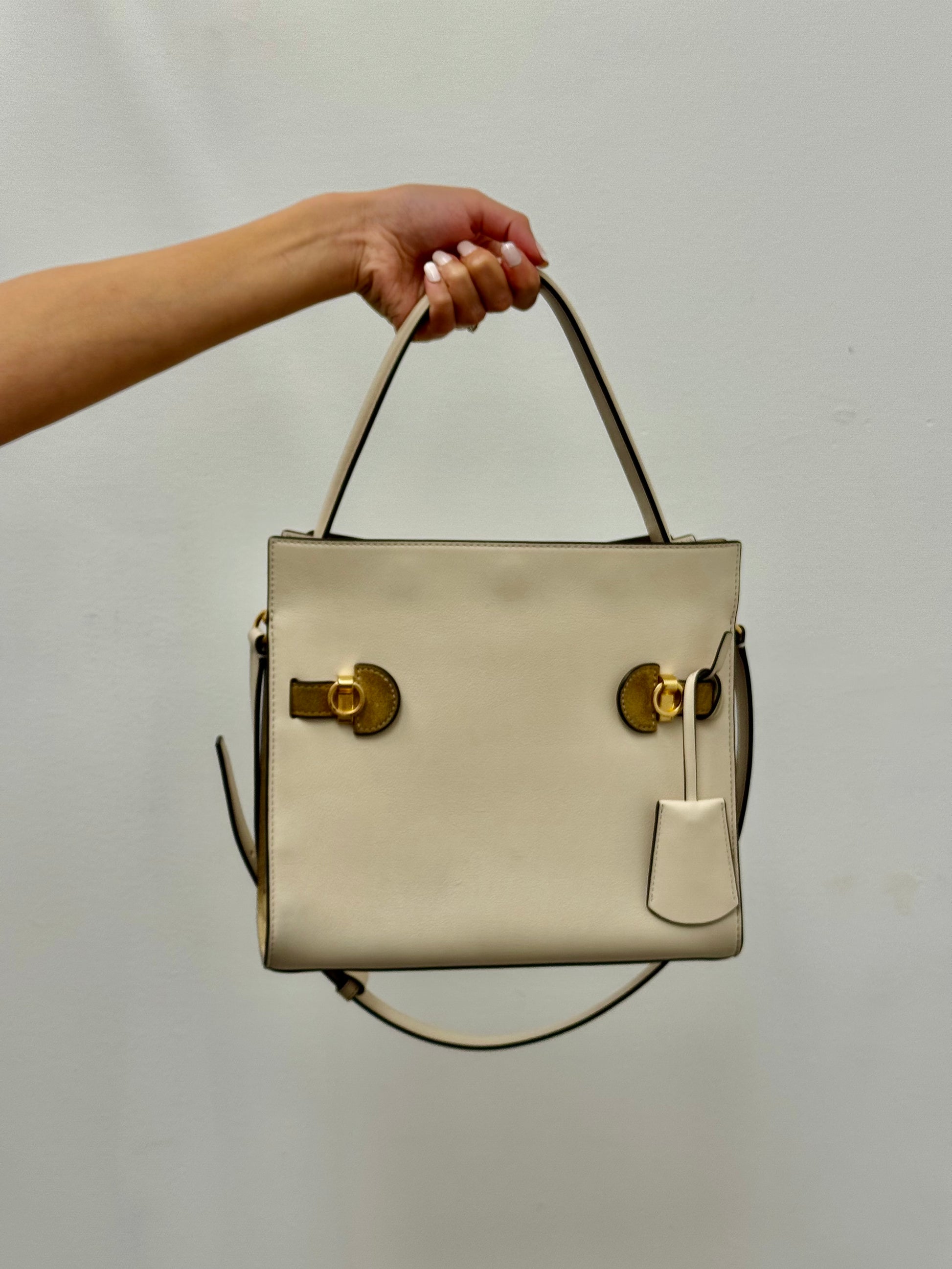 Tory Burch Lee Radziwill Small Double Bag Cream Leather with Suede Gussets