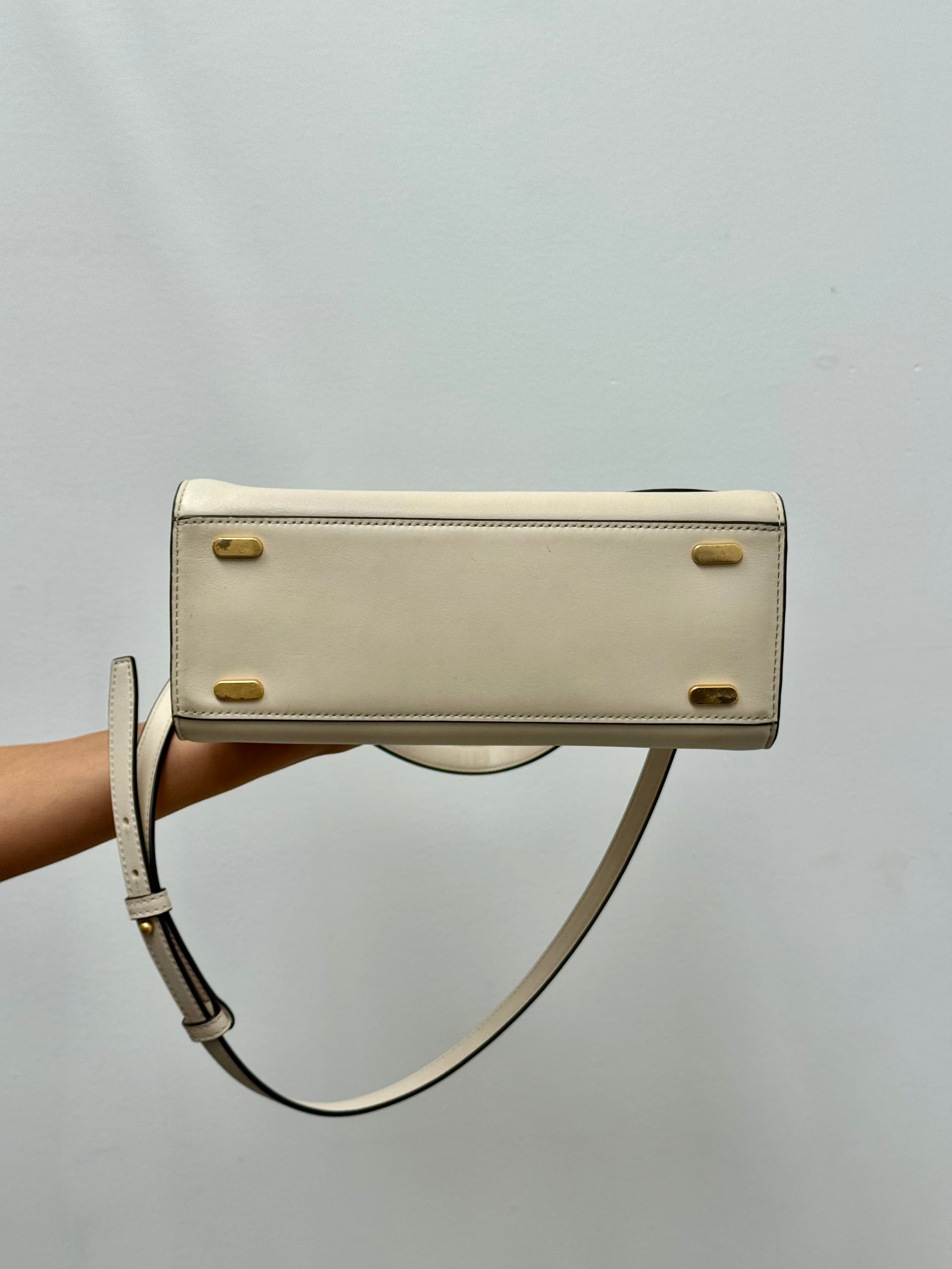 Tory Burch Lee Radziwill Small Double Bag Cream Leather with Suede Gussets