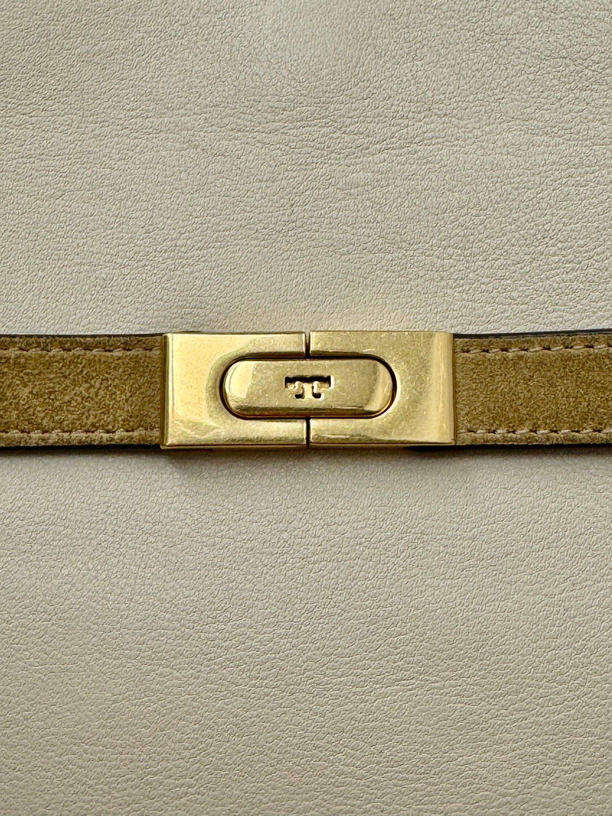 Tory Burch Lee Radziwill Small Double Bag Cream Leather with Suede Gussets