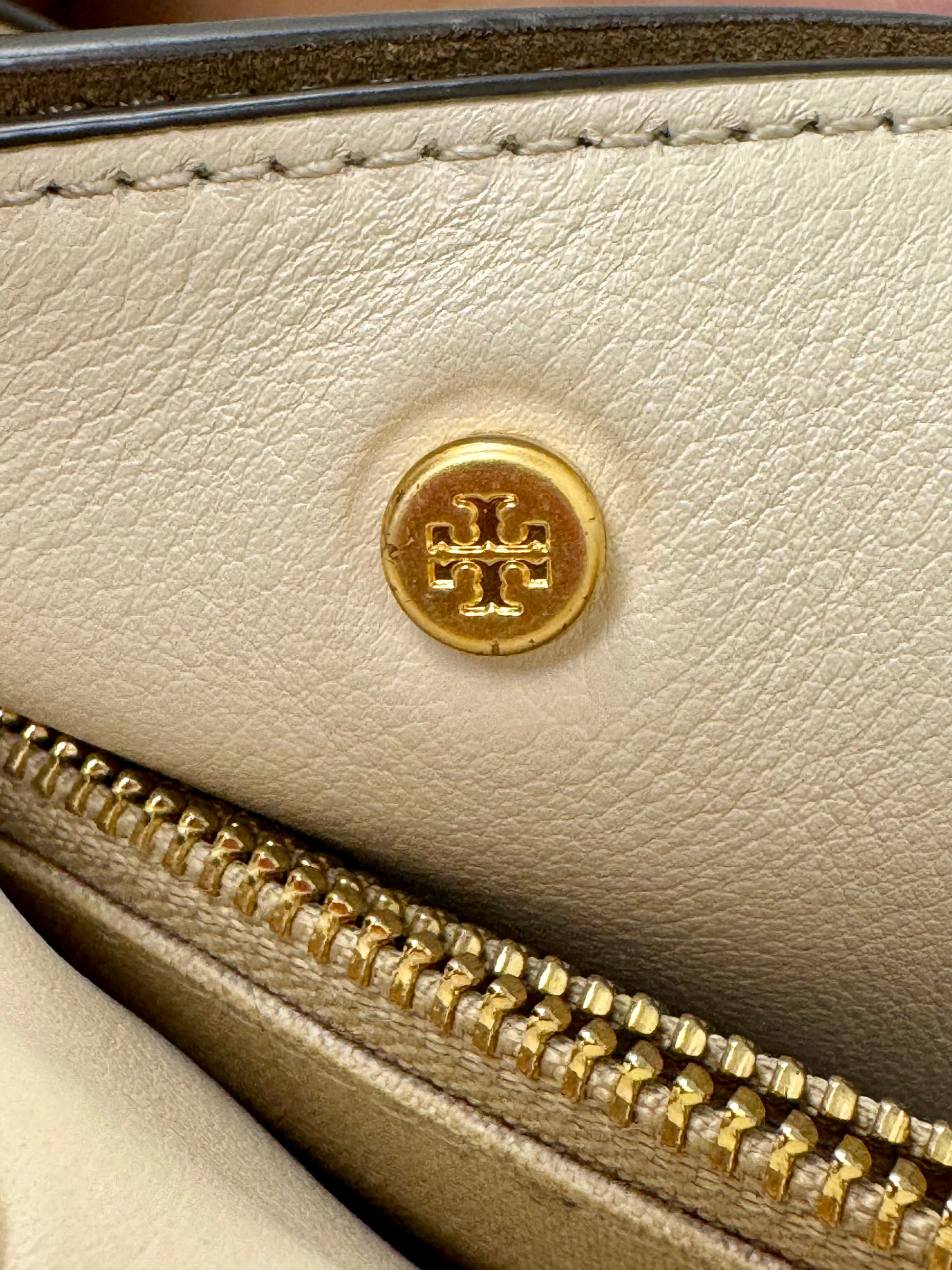 Tory Burch Lee Radziwill Small Double Bag Cream Leather with Suede Gussets