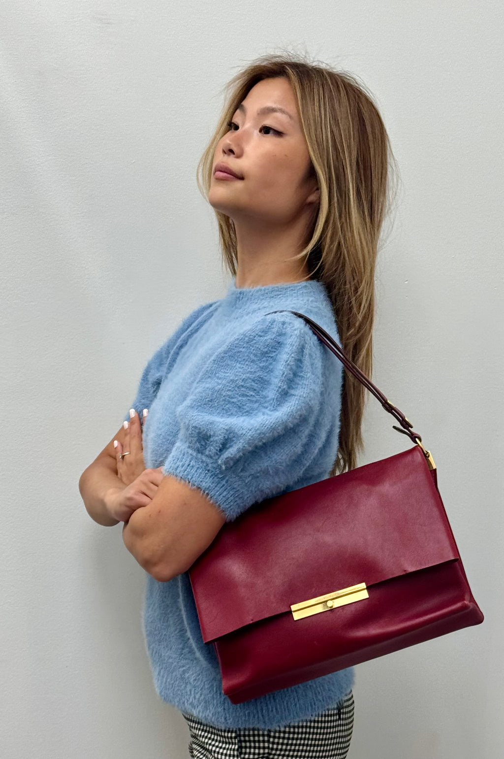 Celine Clasp Foldover Shoulder Bag in Bordeaux Smooth Calfskin