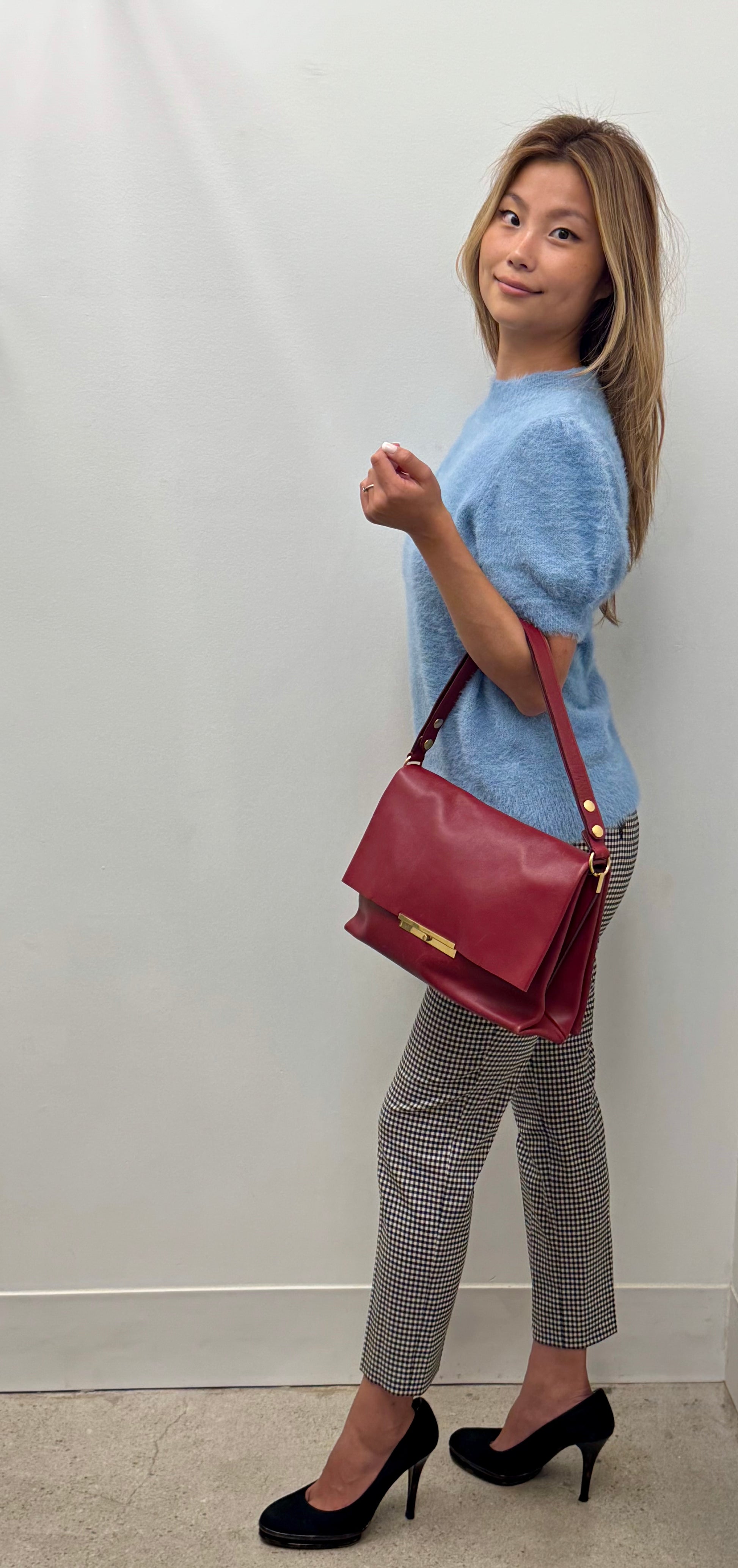 Celine Clasp Foldover Shoulder Bag in Bordeaux Smooth Calfskin