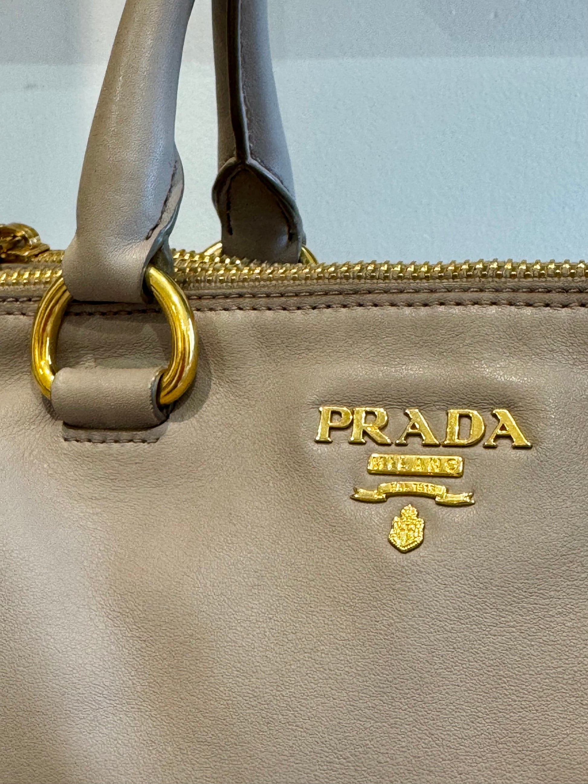 Prada Pomice Soft Calf Leather Double Zip Shopping Tote