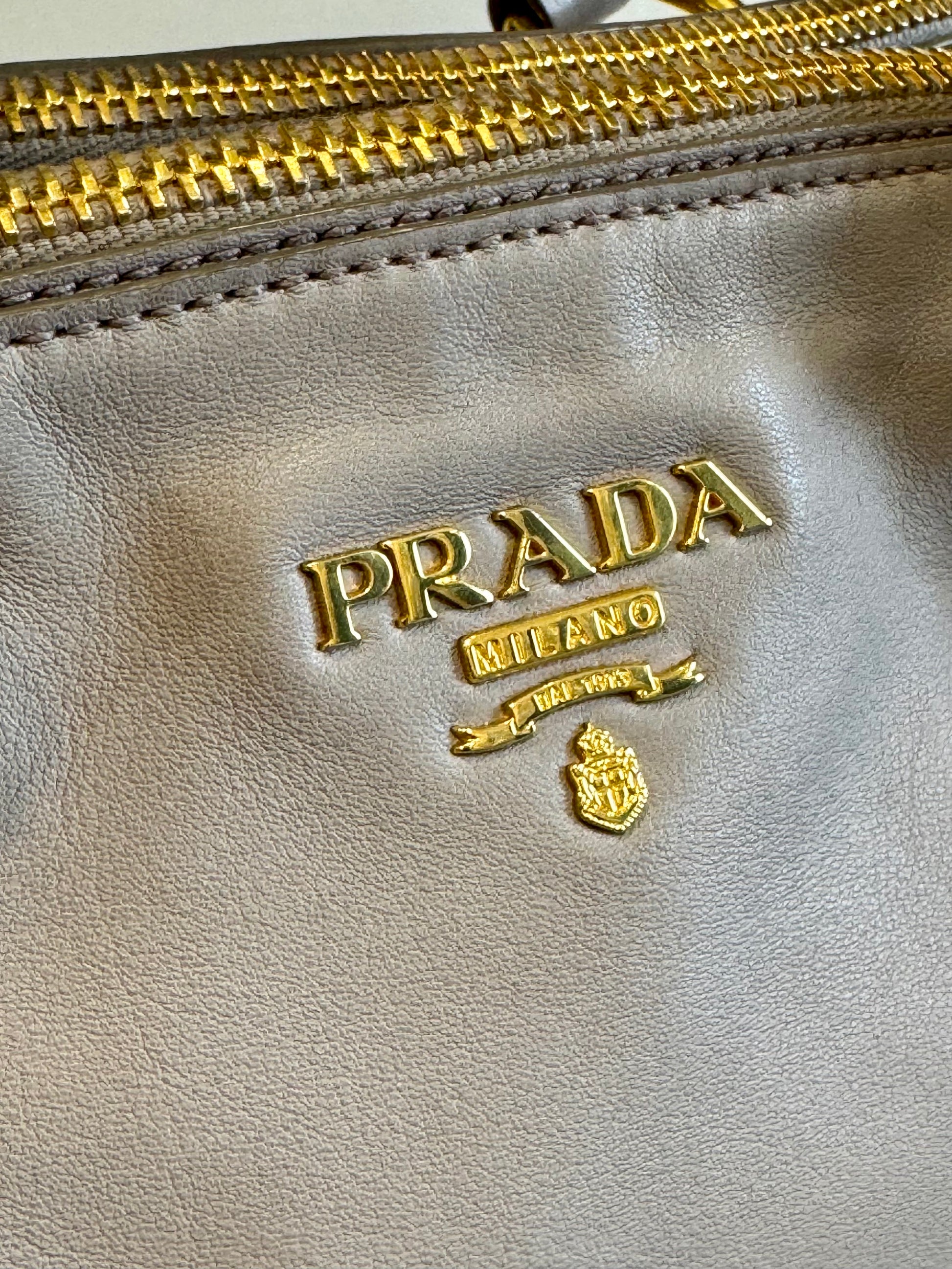 Prada Pomice Soft Calf Leather Double Zip Shopping Tote