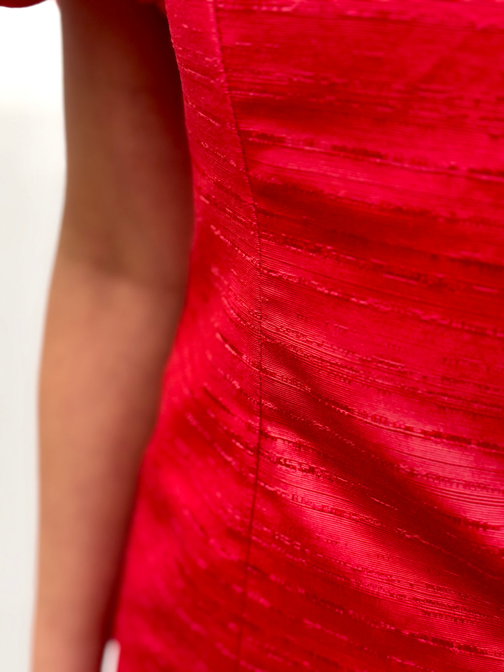 Red puff sleeve bow shoulder mini dress in shantung taffeta