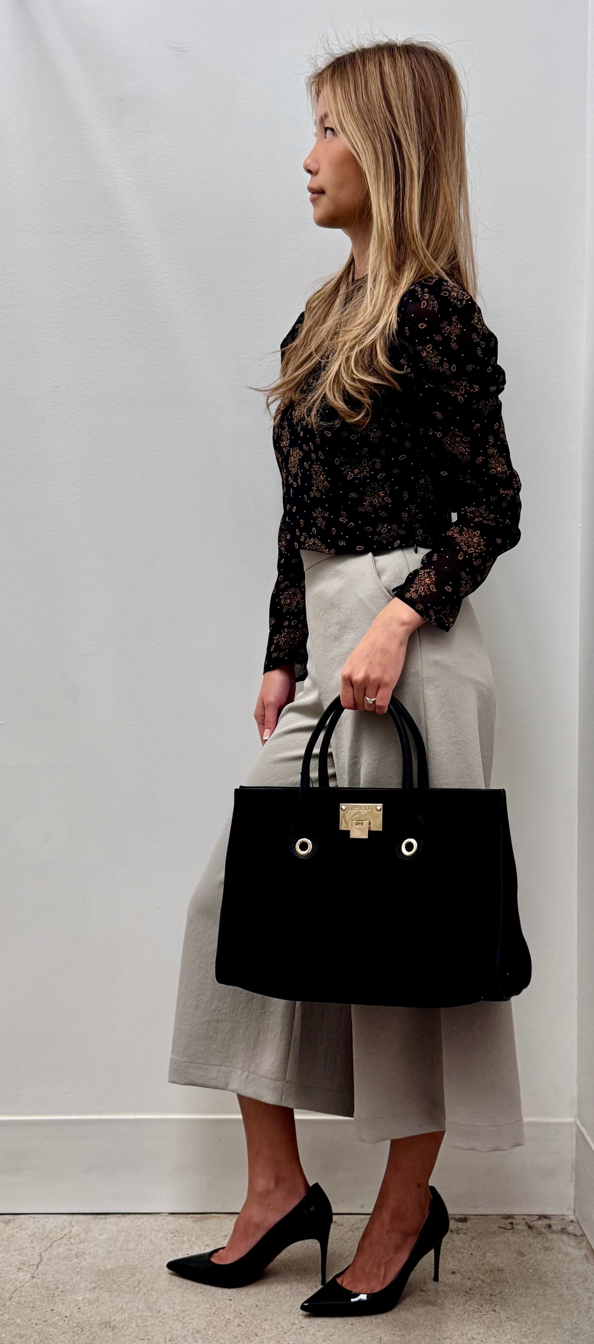 Jimmy Choo Riley Large Tote Black Suede with Gold Hardware