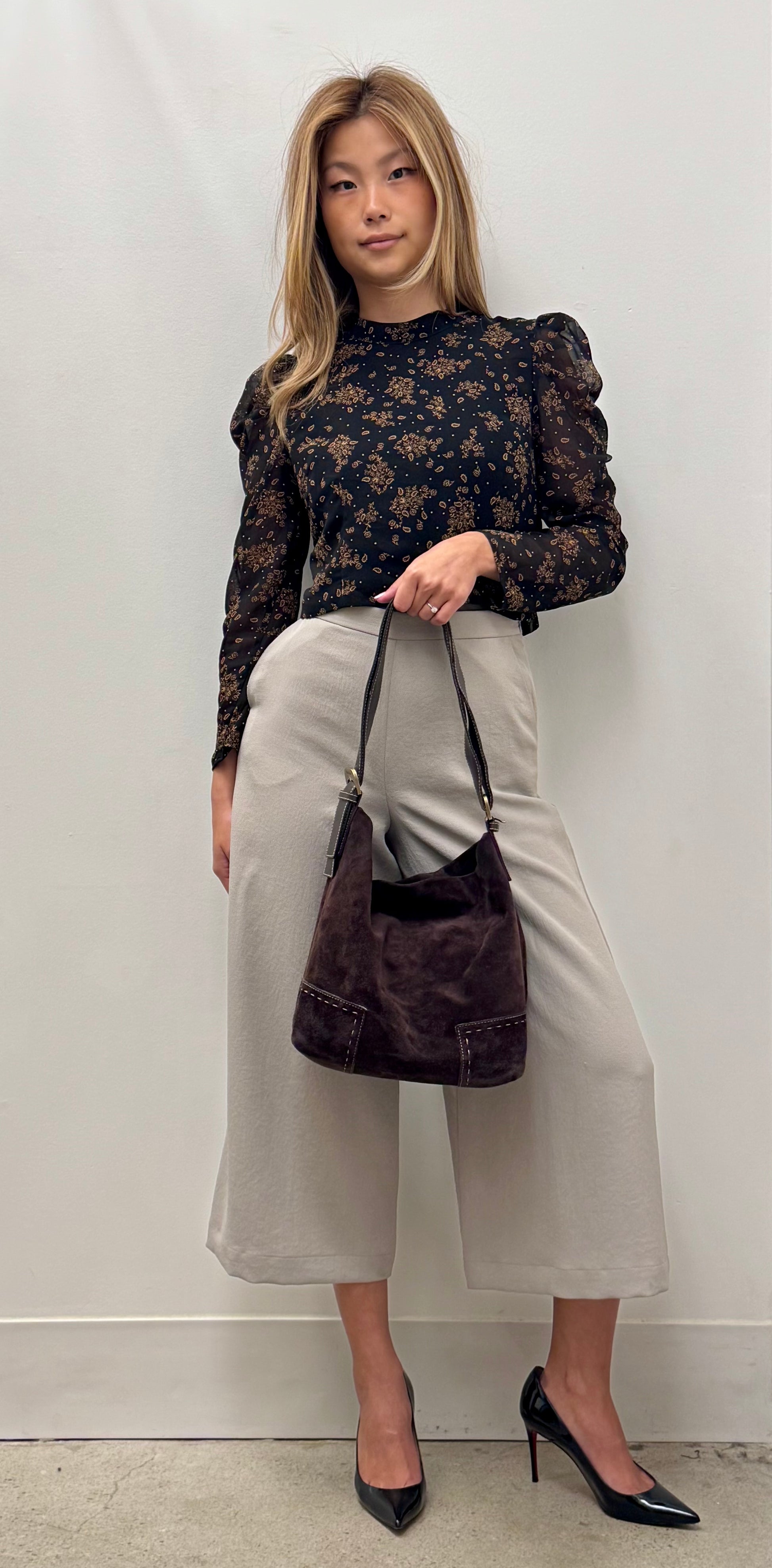 Max Mara Brown Suede Hobo Shoulder Bag