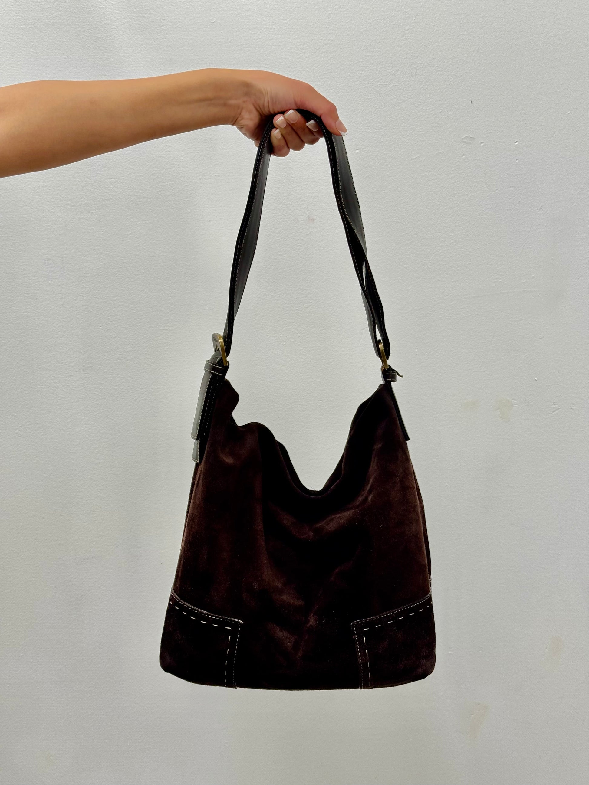 Max Mara Brown Suede Hobo Shoulder Bag