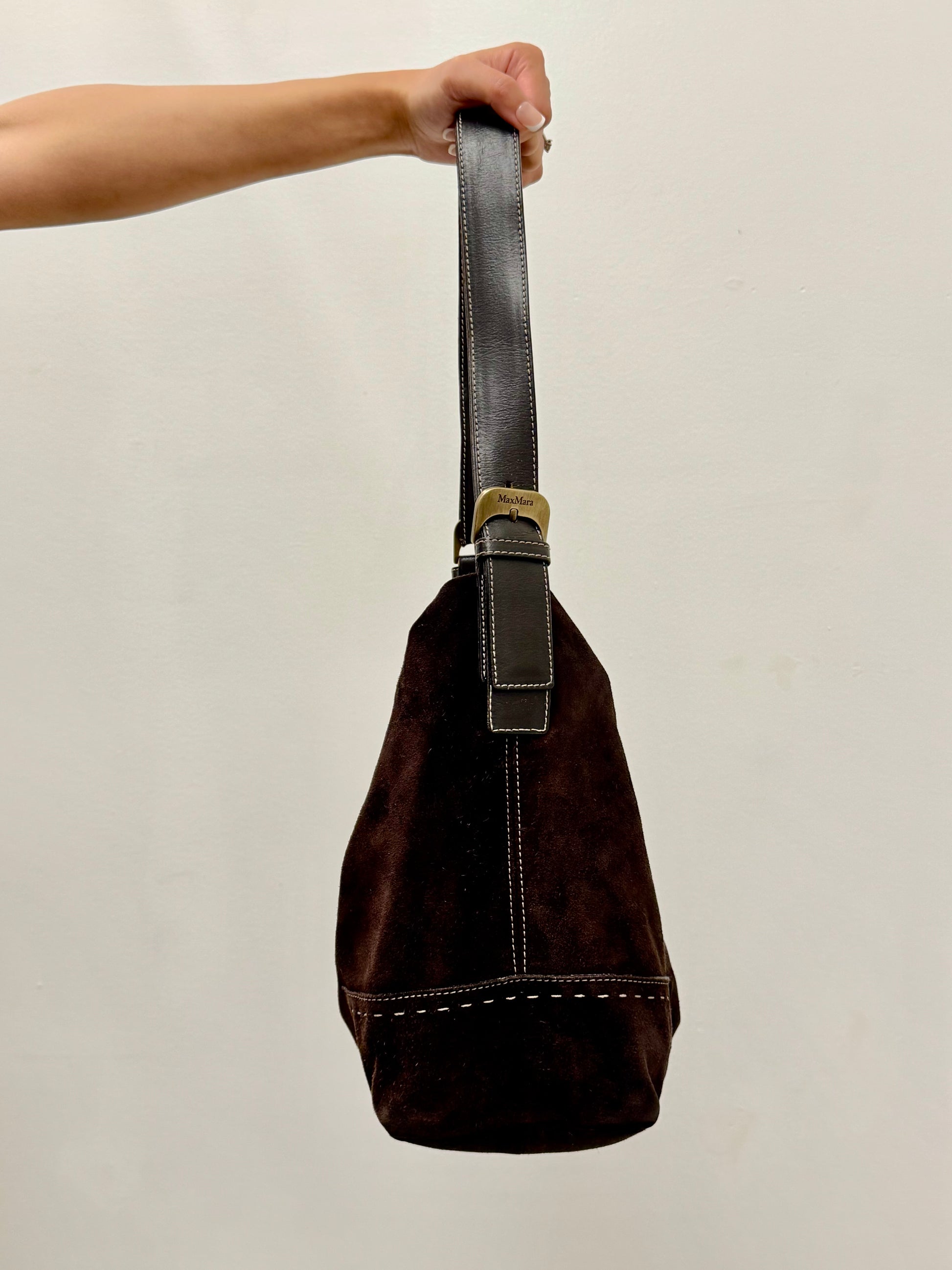 Max Mara Brown Suede Hobo Shoulder Bag
