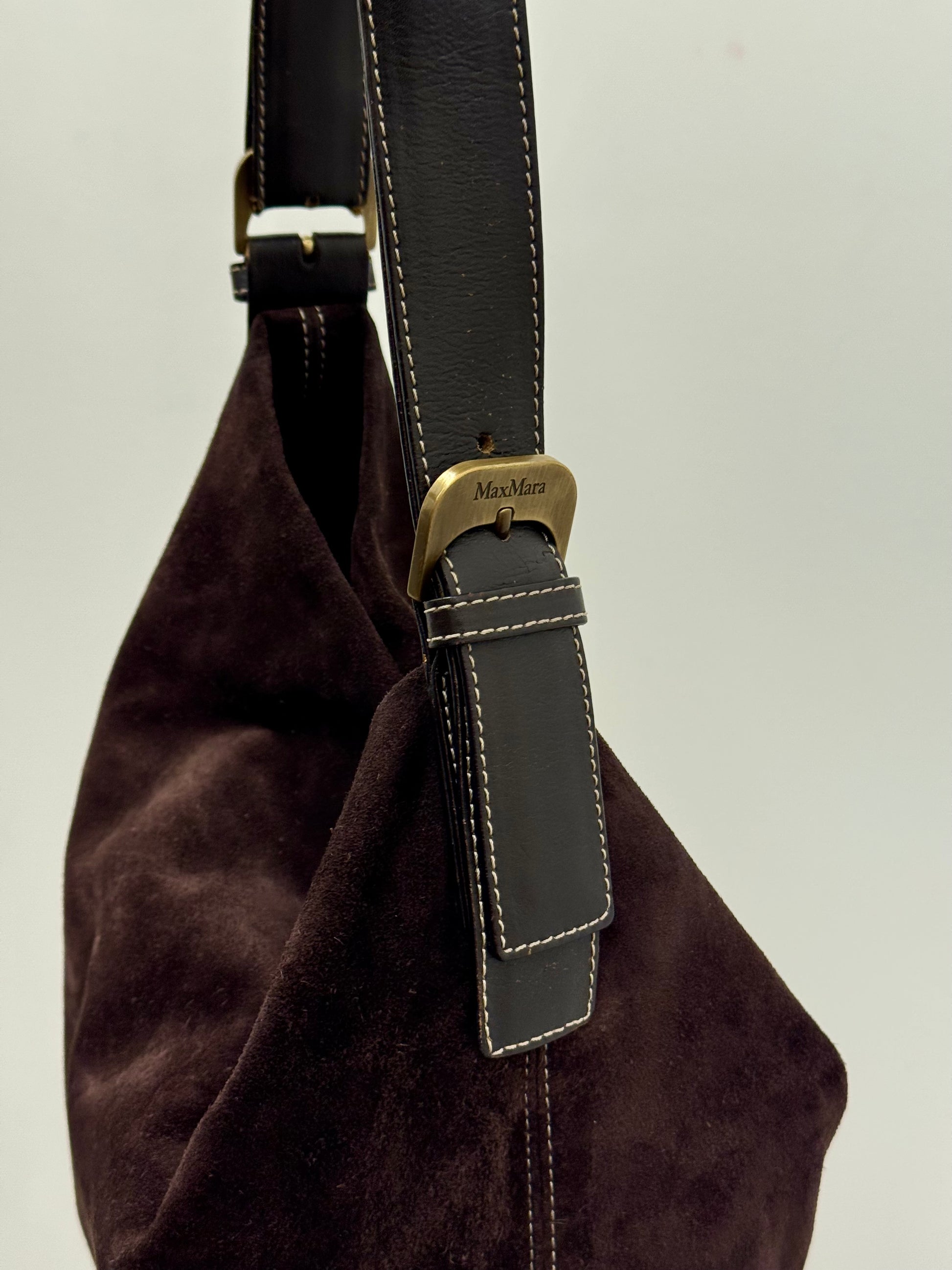 Max Mara Brown Suede Hobo Shoulder Bag