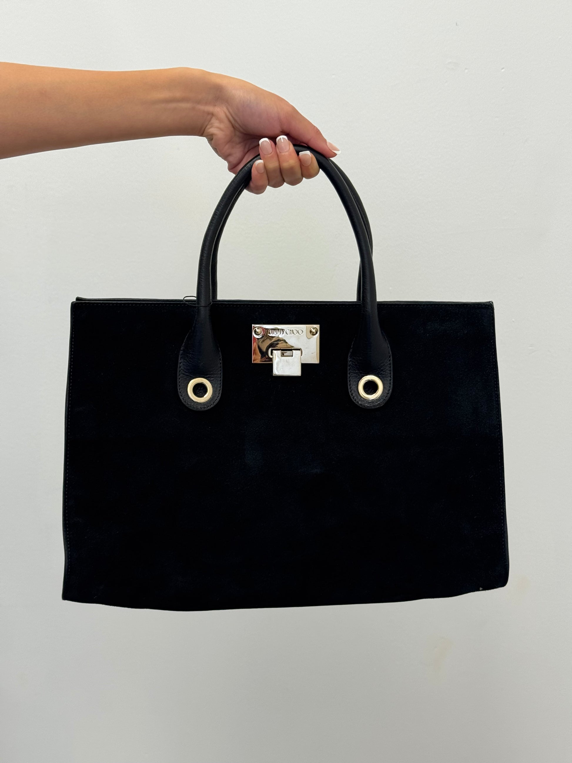 Jimmy Choo Riley Large Tote Black Suede with Gold Hardware