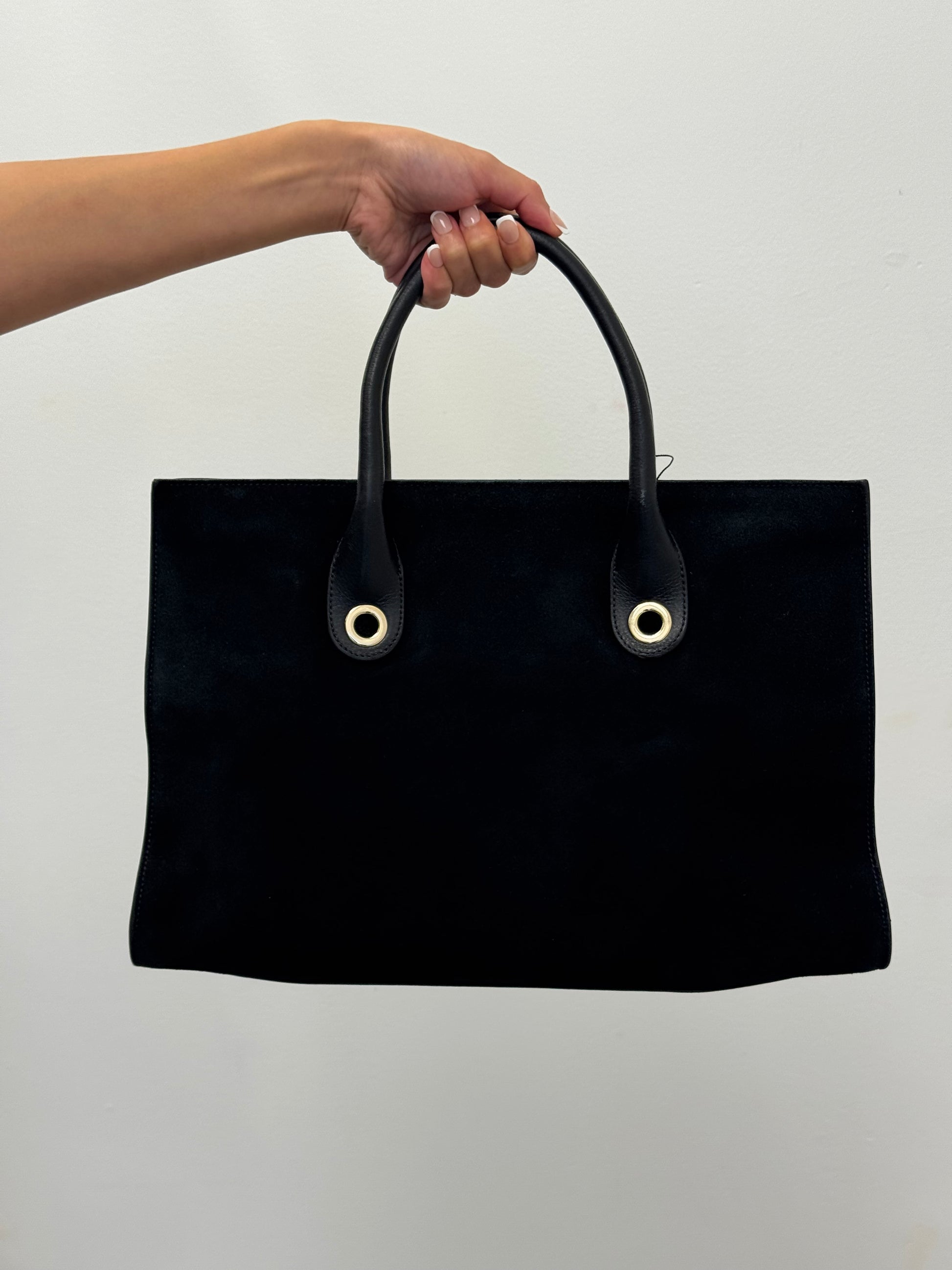 Jimmy Choo Riley Large Tote Black Suede with Gold Hardware