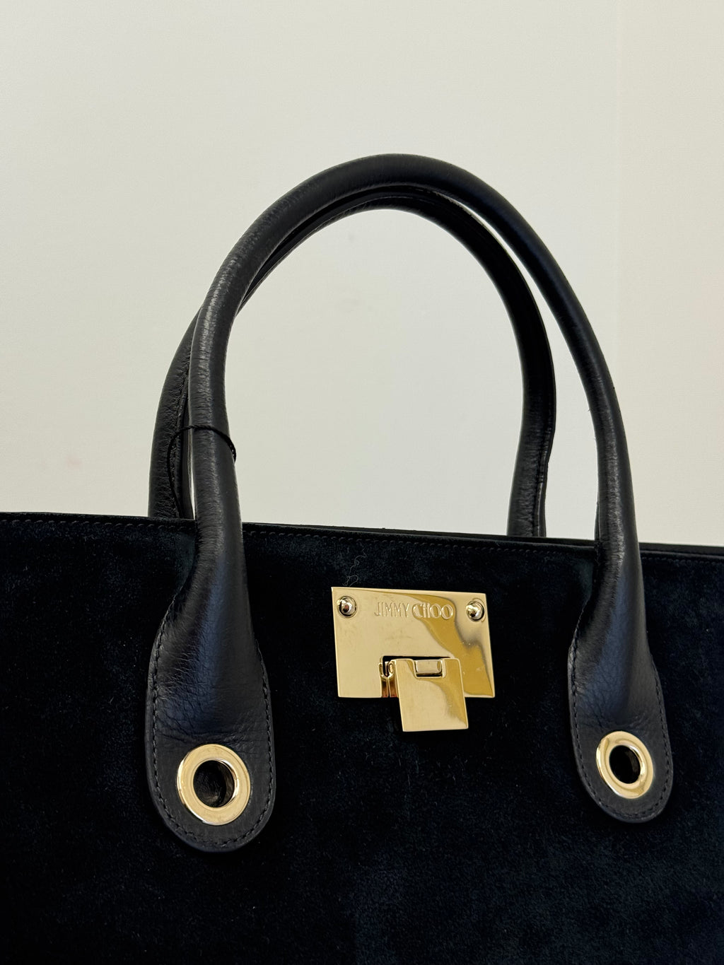 Jimmy Choo Riley Large Tote Black Suede with Gold Hardware