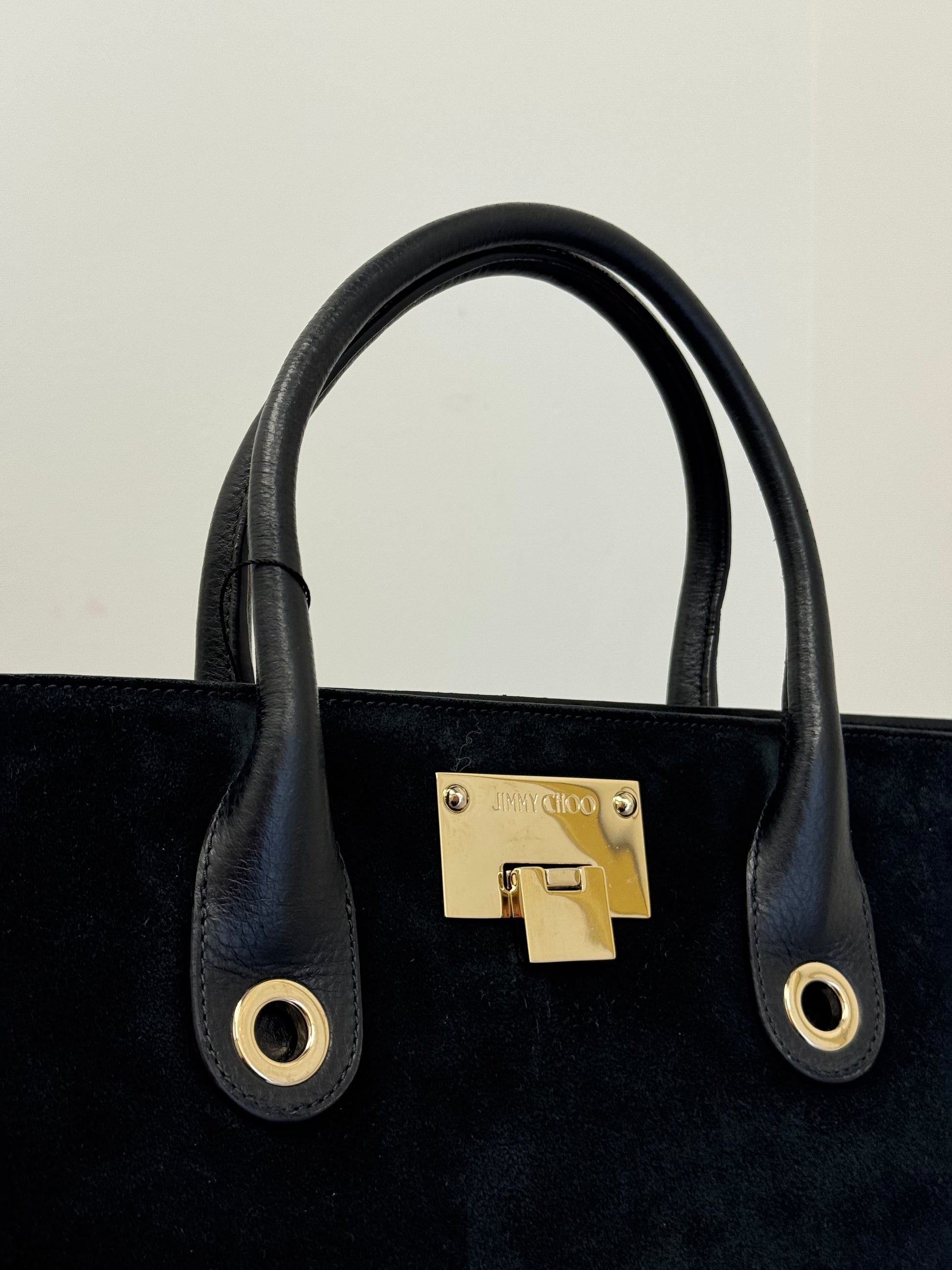 Jimmy Choo Riley Large Tote Black Suede with Gold Hardware