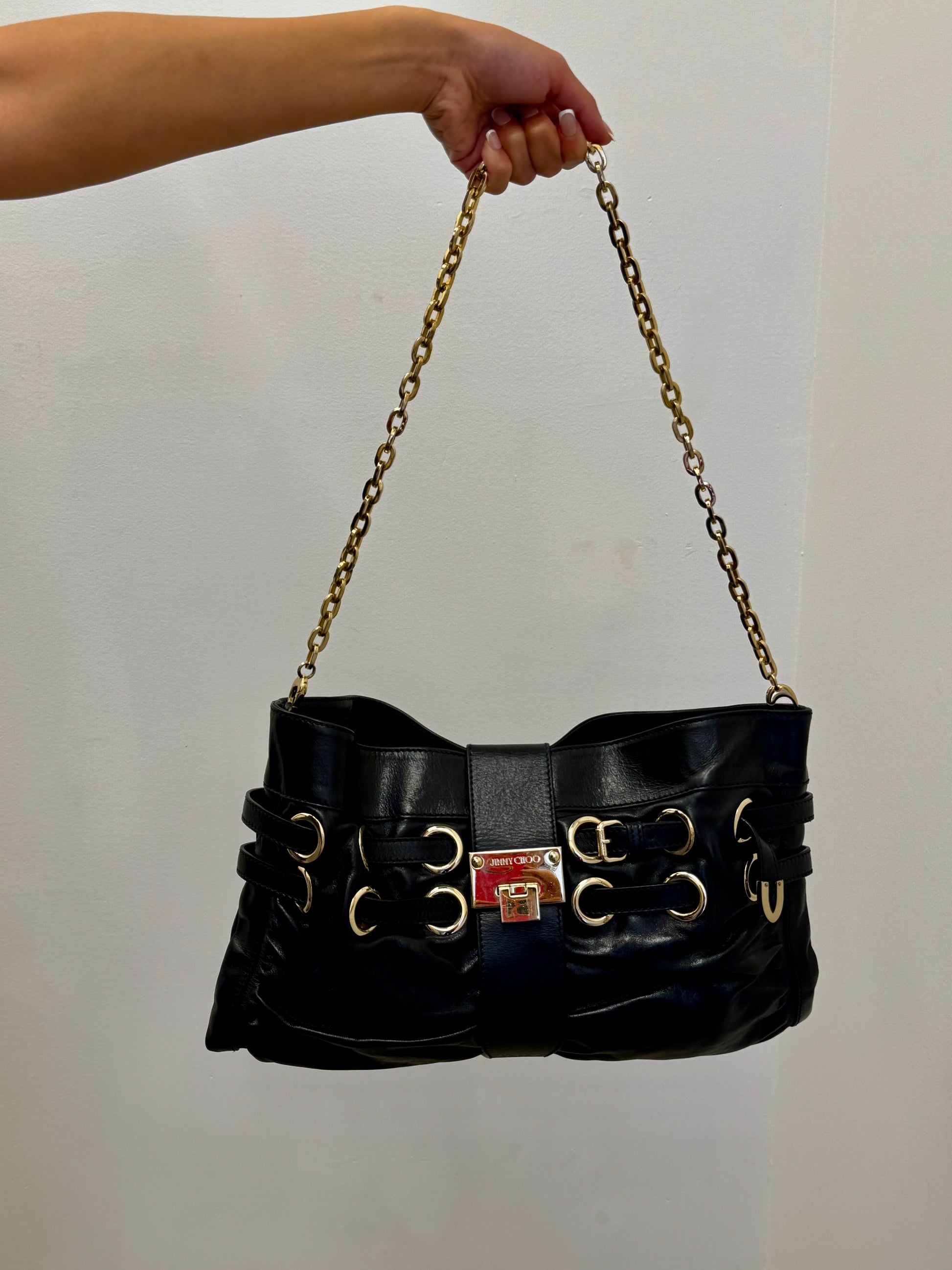 Jimmy Choo Rio Ramona Oversize Chain Clutch in black leather