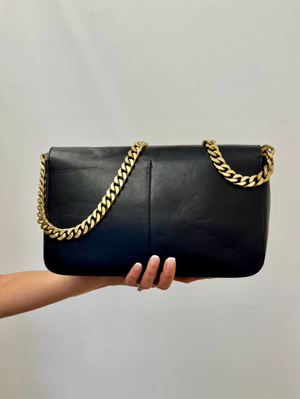 Céline Vintage Chain Flap Shoulder Bag in Black Calfskin