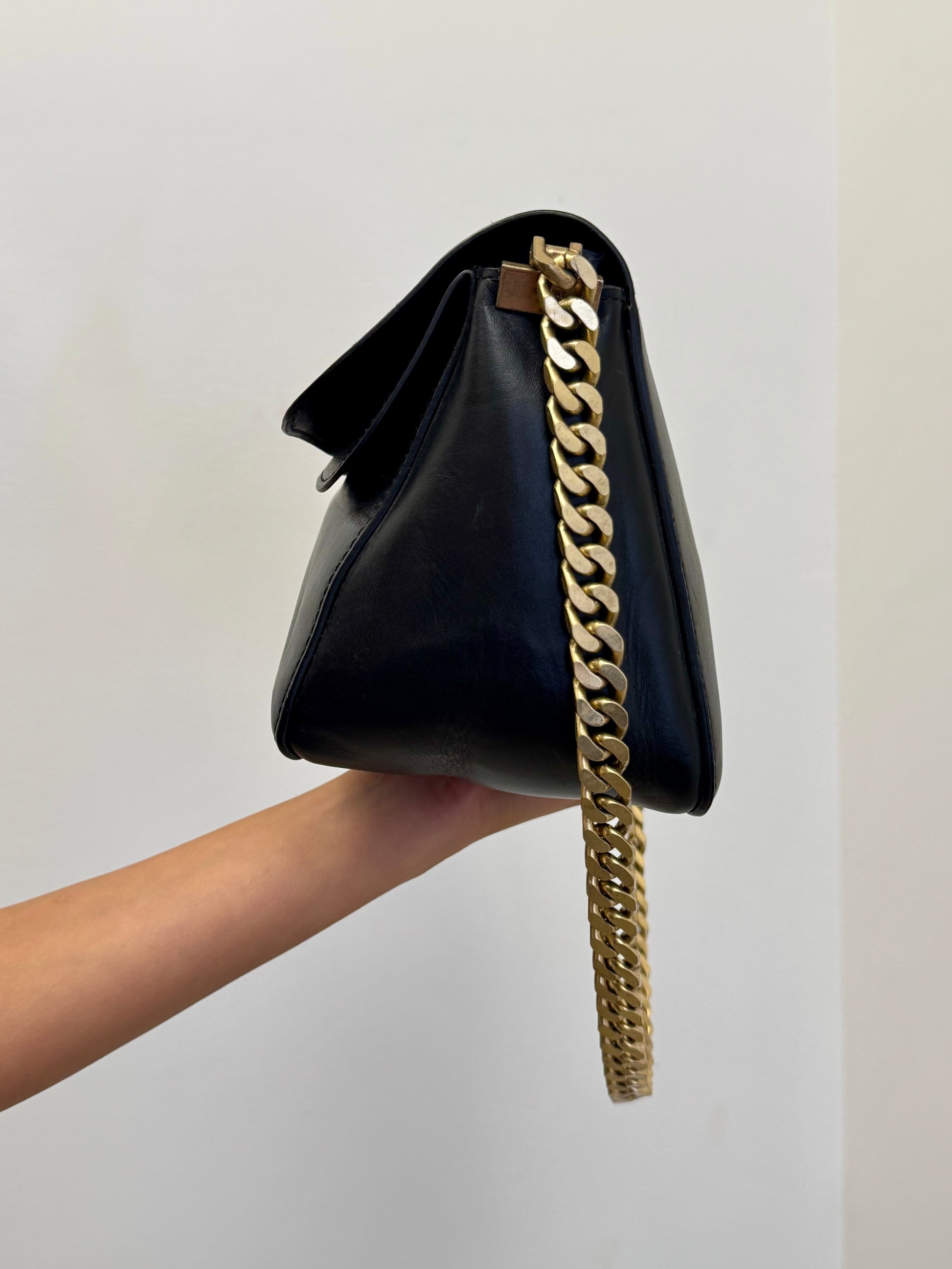 Céline Vintage Chain Flap Shoulder Bag in Black Calfskin