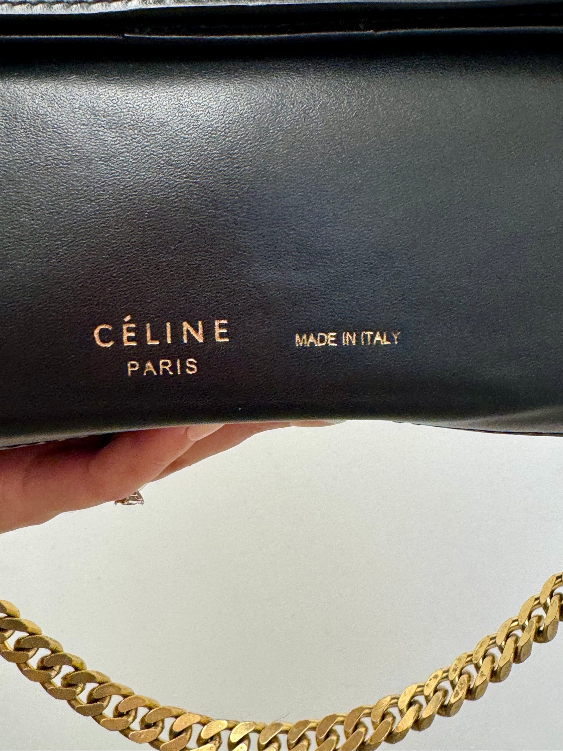 Céline Vintage Chain Flap Shoulder Bag in Black Calfskin