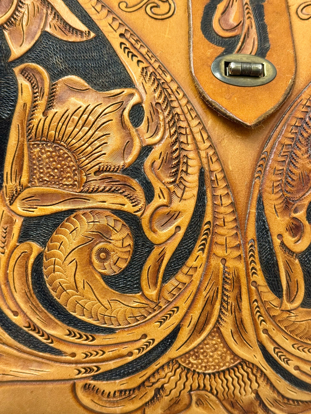 Vintage Hand Tooled Leather Bag Floral Western Tote / Crossbody