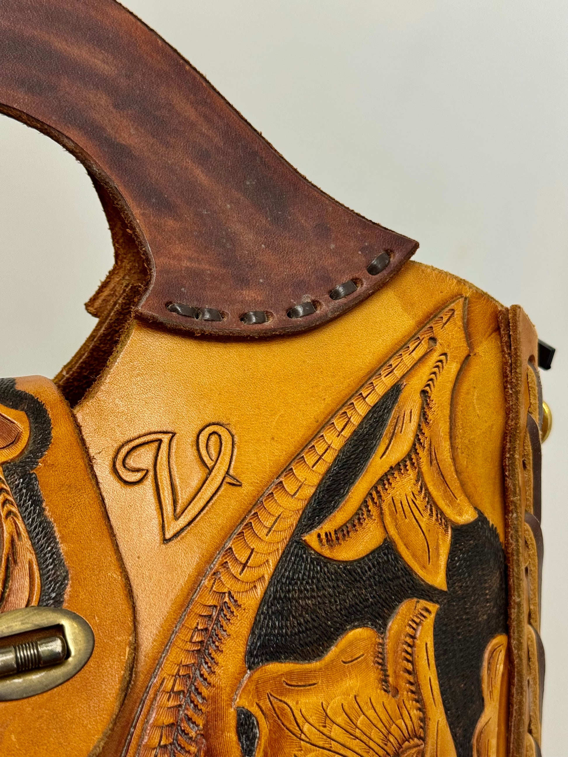 Vintage Hand Tooled Leather Bag Floral Western Tote / Crossbody