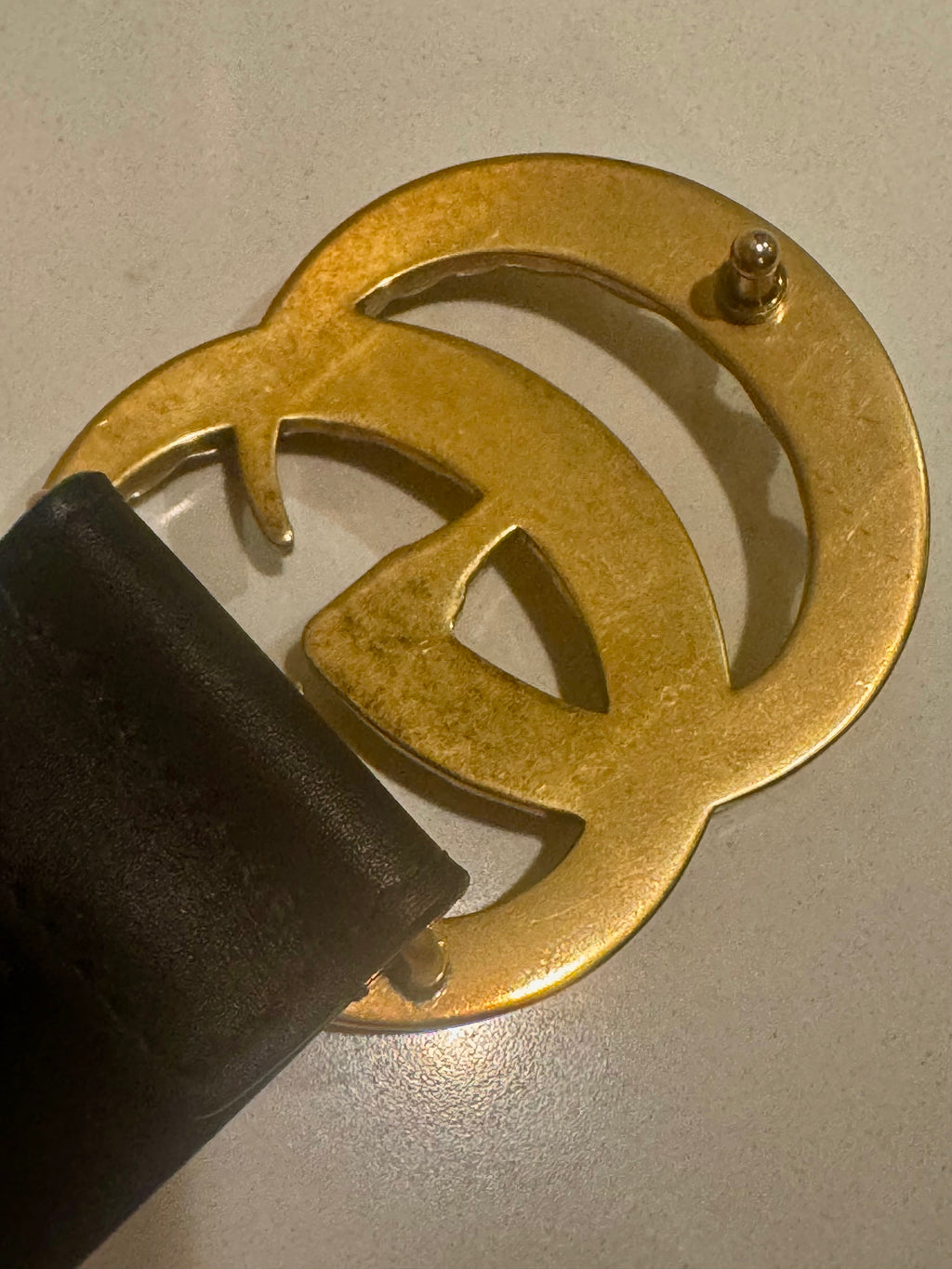 Gucci Broad Leather Belt with Pearl Double G Buckle