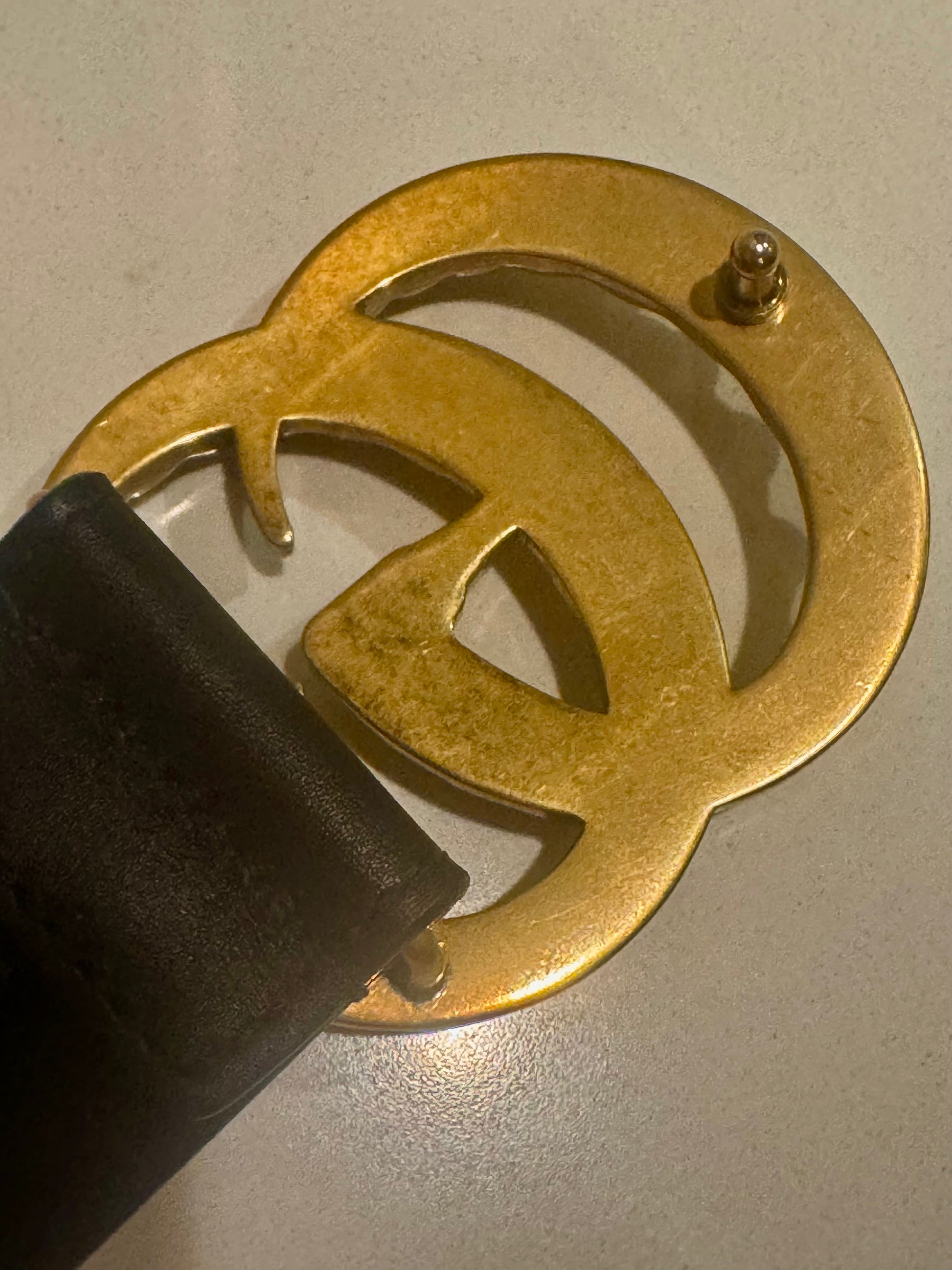 Gucci Broad Leather Belt with Pearl Double G Buckle