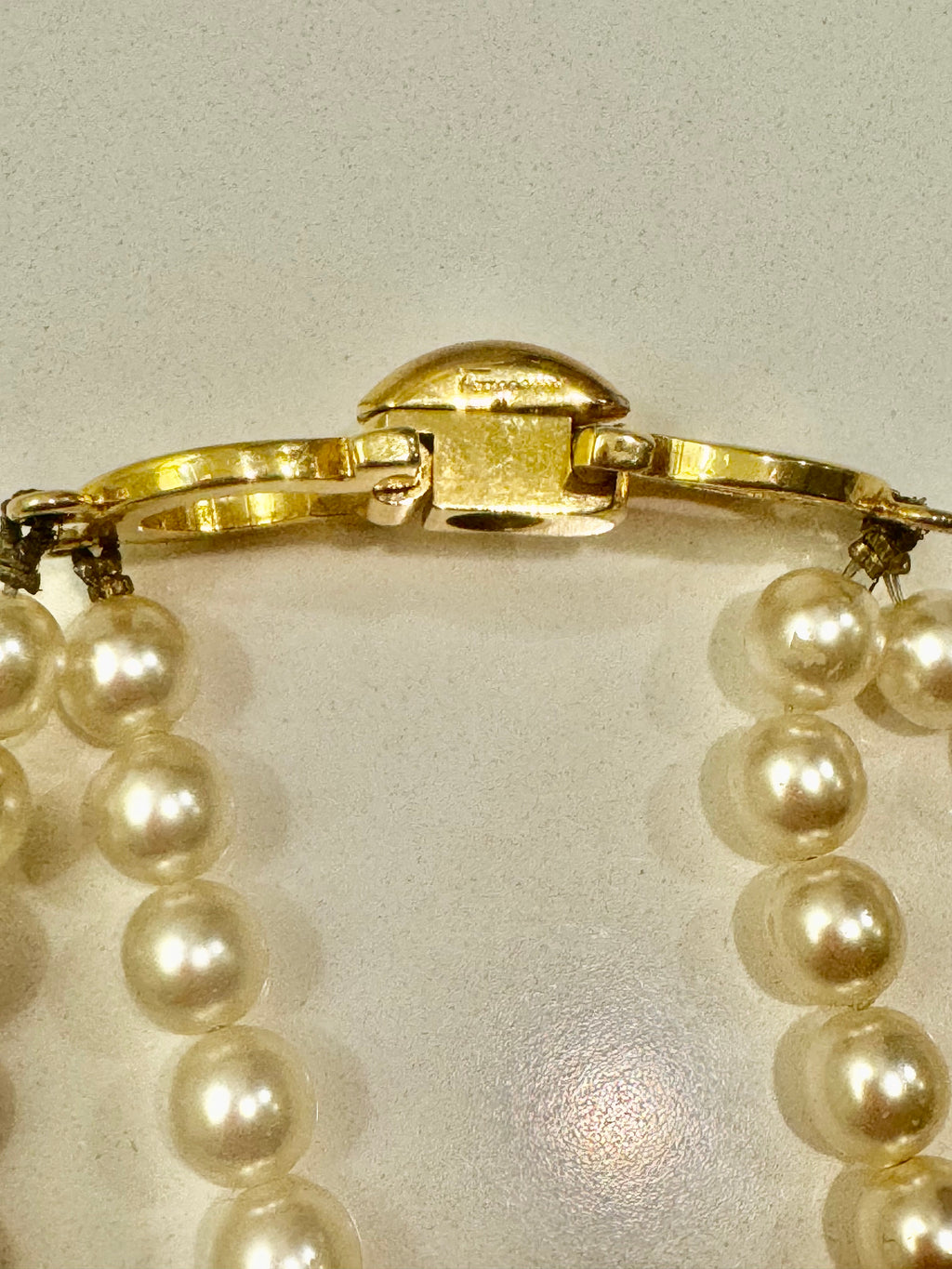Salvatore Ferragamo Vintage Double Strand Faux Pearl Choker with Gold Tone Gancini Clasp