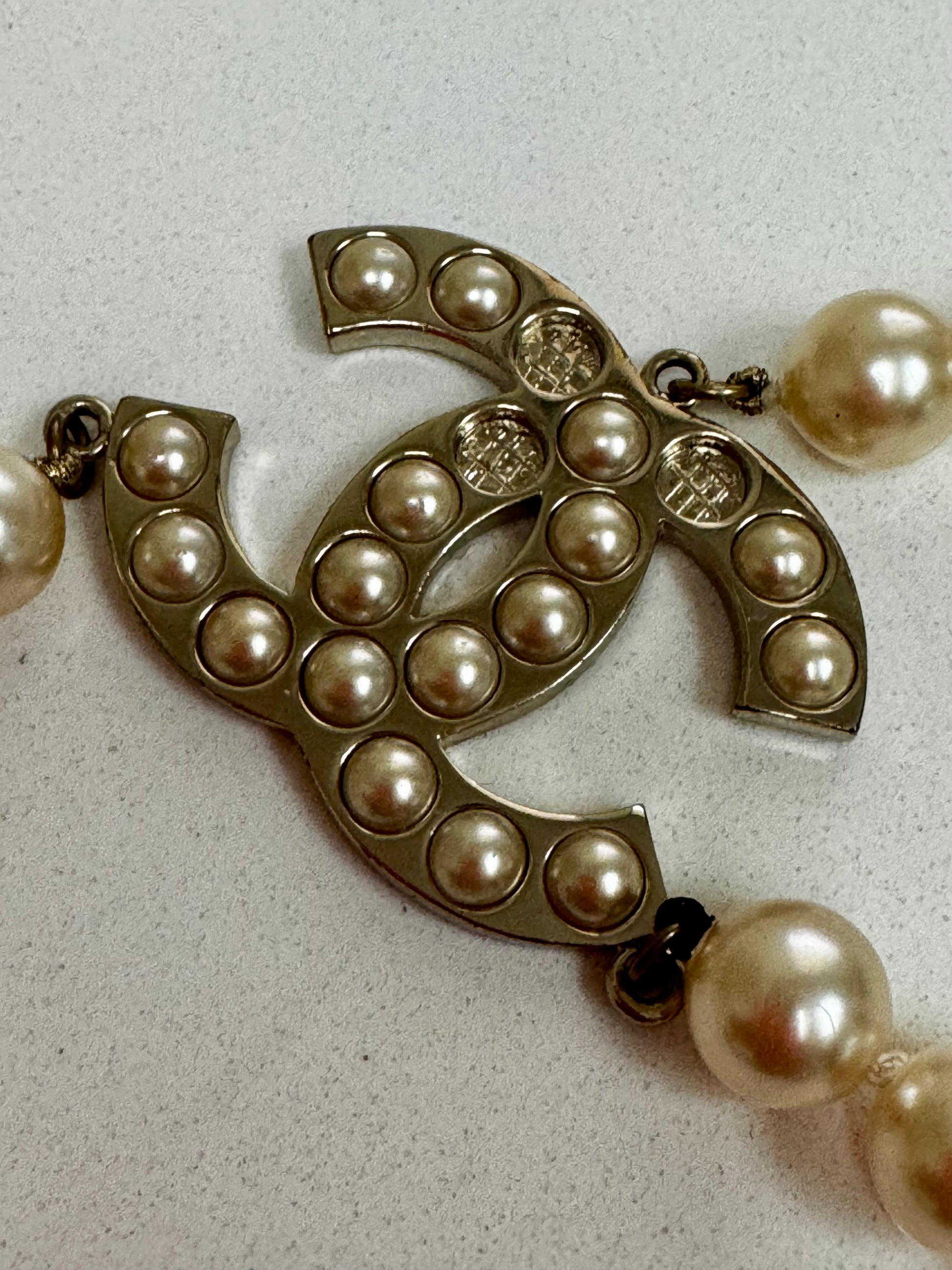 Chanel Pearl CC Long Necklace, Light Gold Tone (c. 2014)