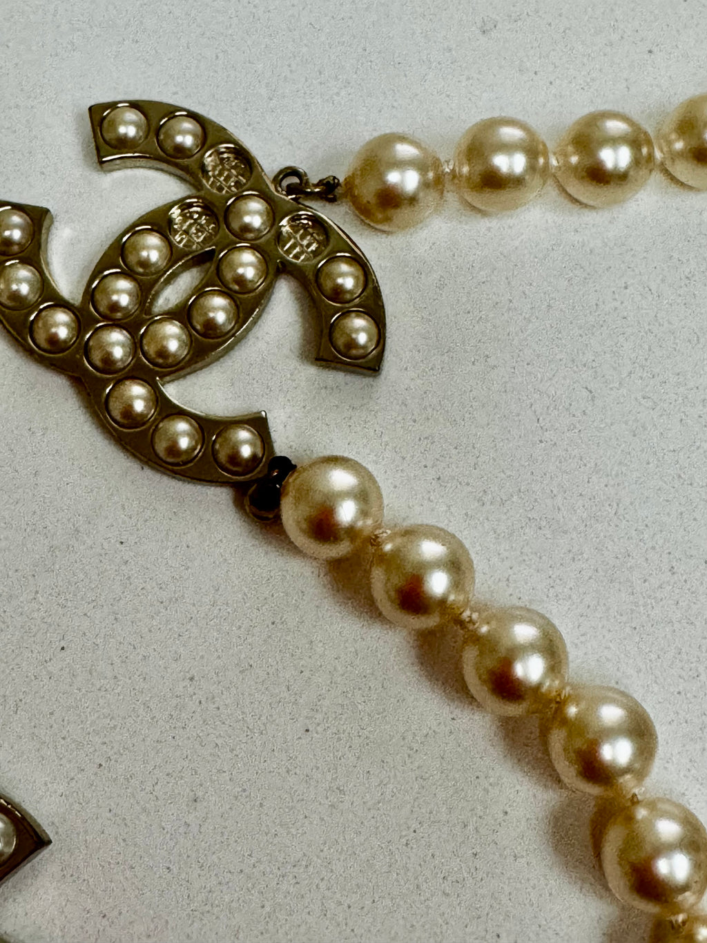 Chanel Pearl CC Long Necklace, Light Gold Tone (c. 2014)