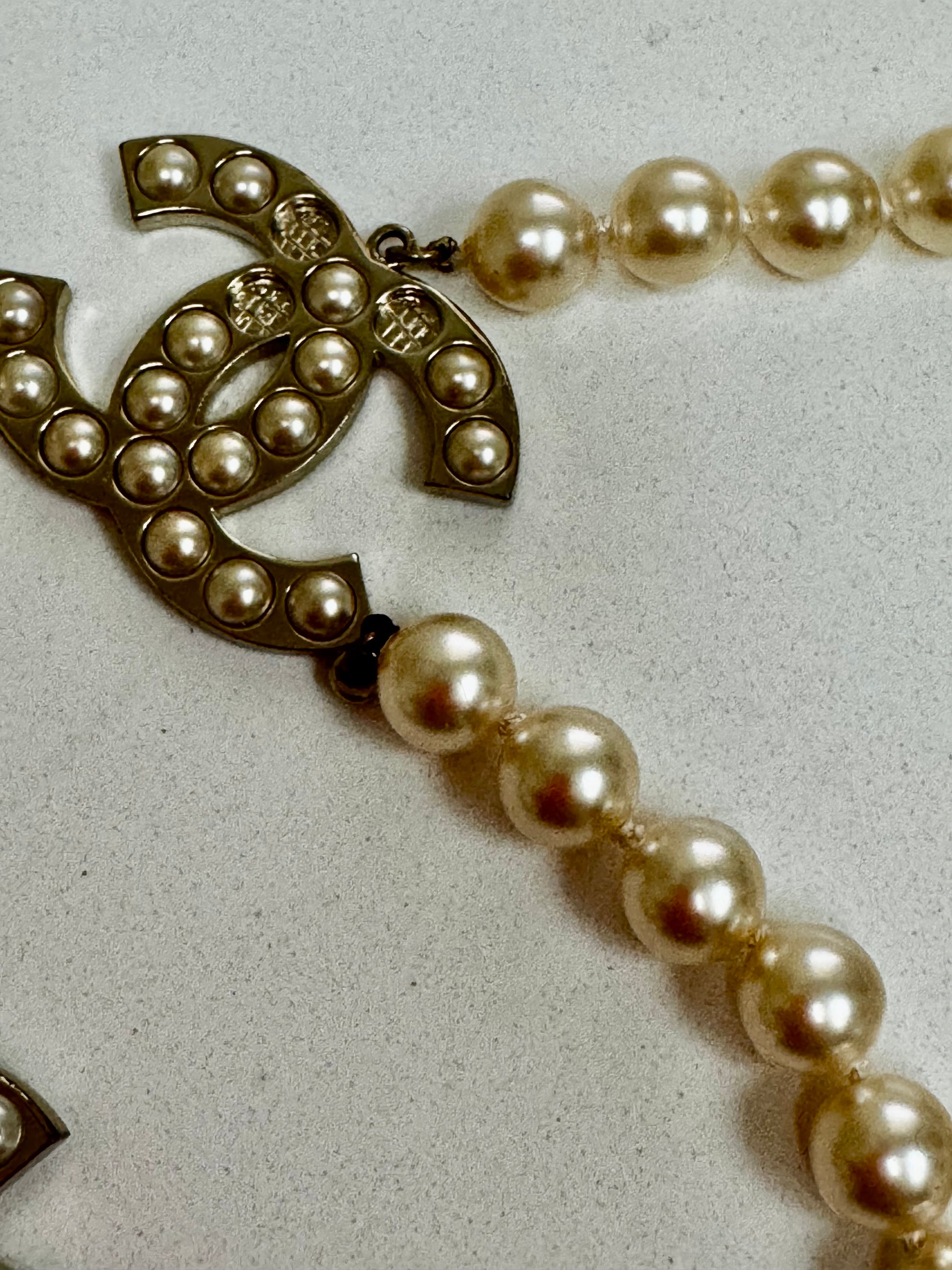Chanel Pearl CC Long Necklace, Light Gold Tone (c. 2014)