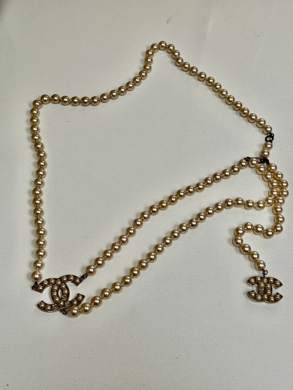 Chanel Pearl CC Long Necklace, Light Gold Tone (c. 2014)