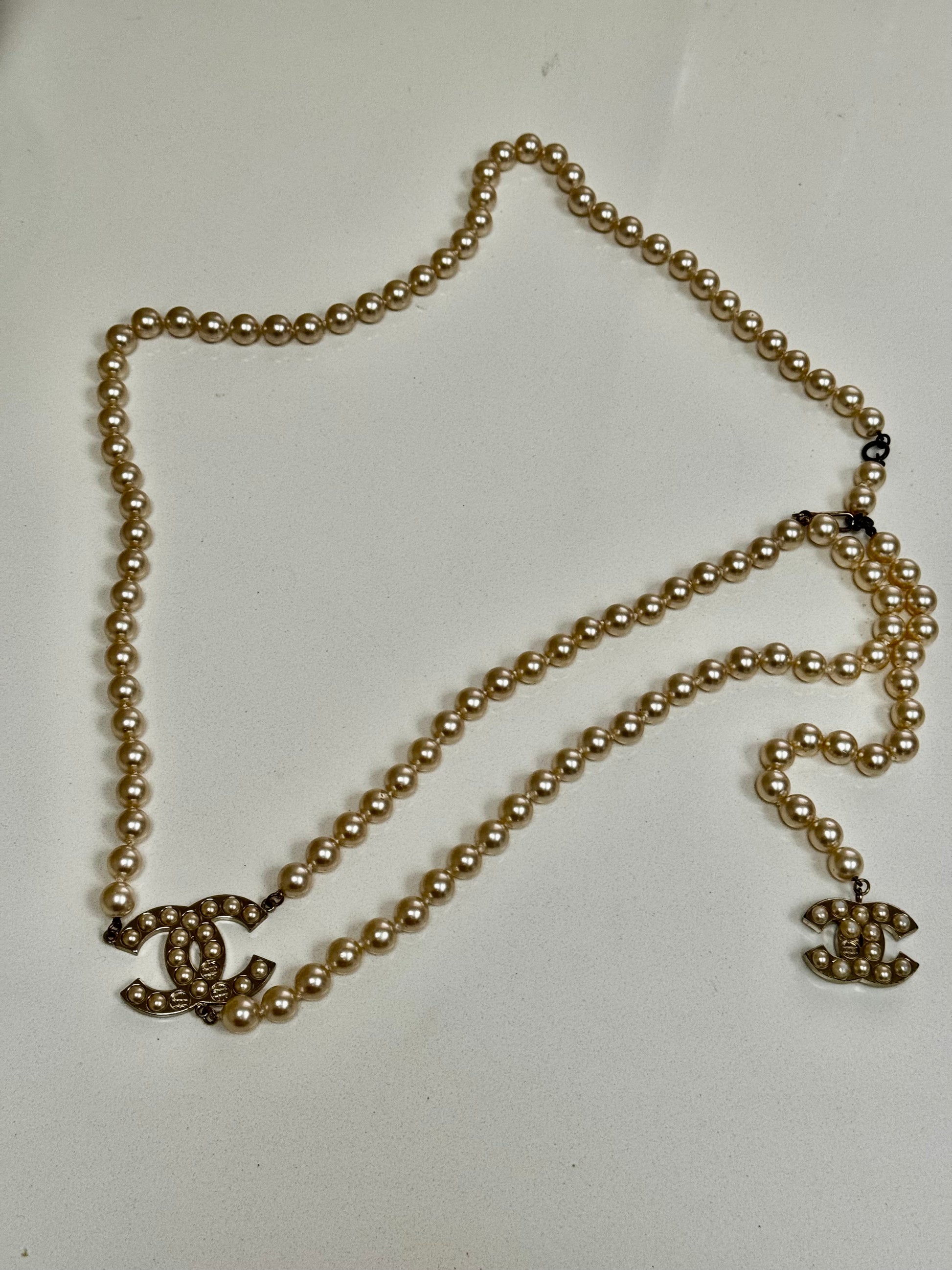 Chanel Pearl CC Long Necklace, Light Gold Tone (c. 2014)