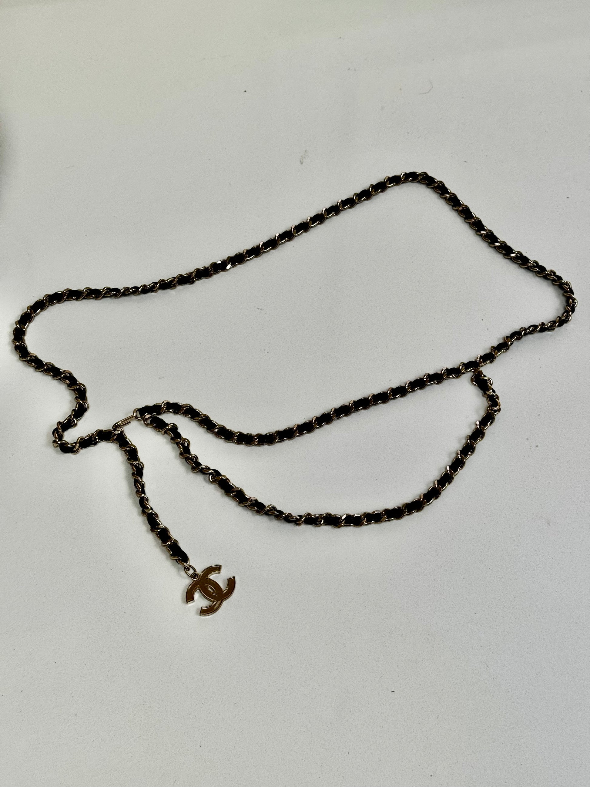 Chanel Vintage CC Medallion Leather-Laced Gold Chain Belt / Necklace