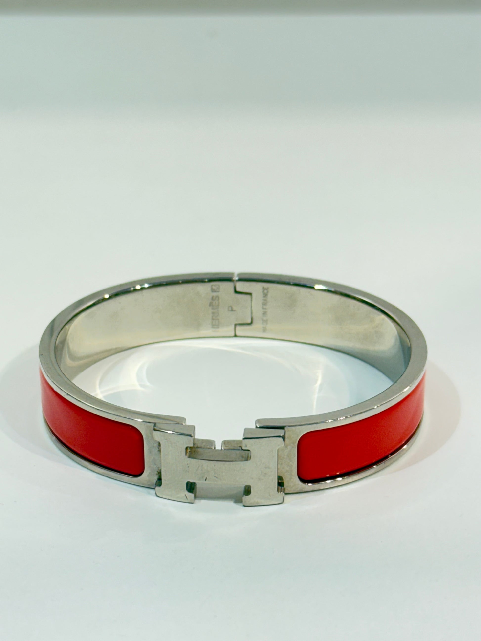 Hermes Clic H Narrow Bracelet Red Enamel Palladium PM