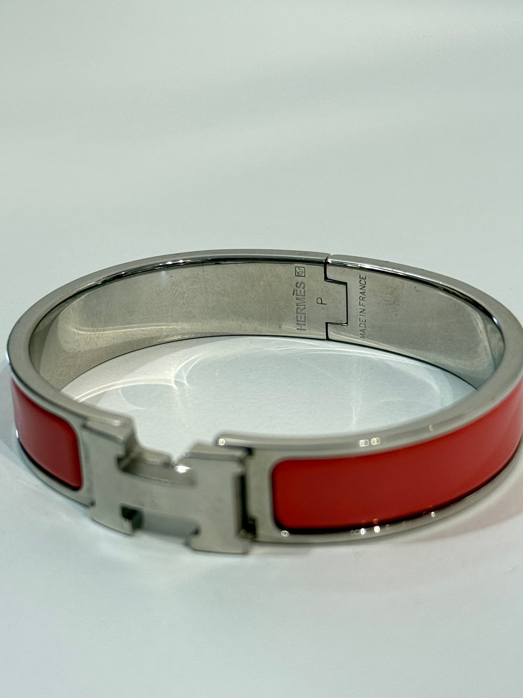 Hermes Clic H Narrow Bracelet Red Enamel Palladium PM
