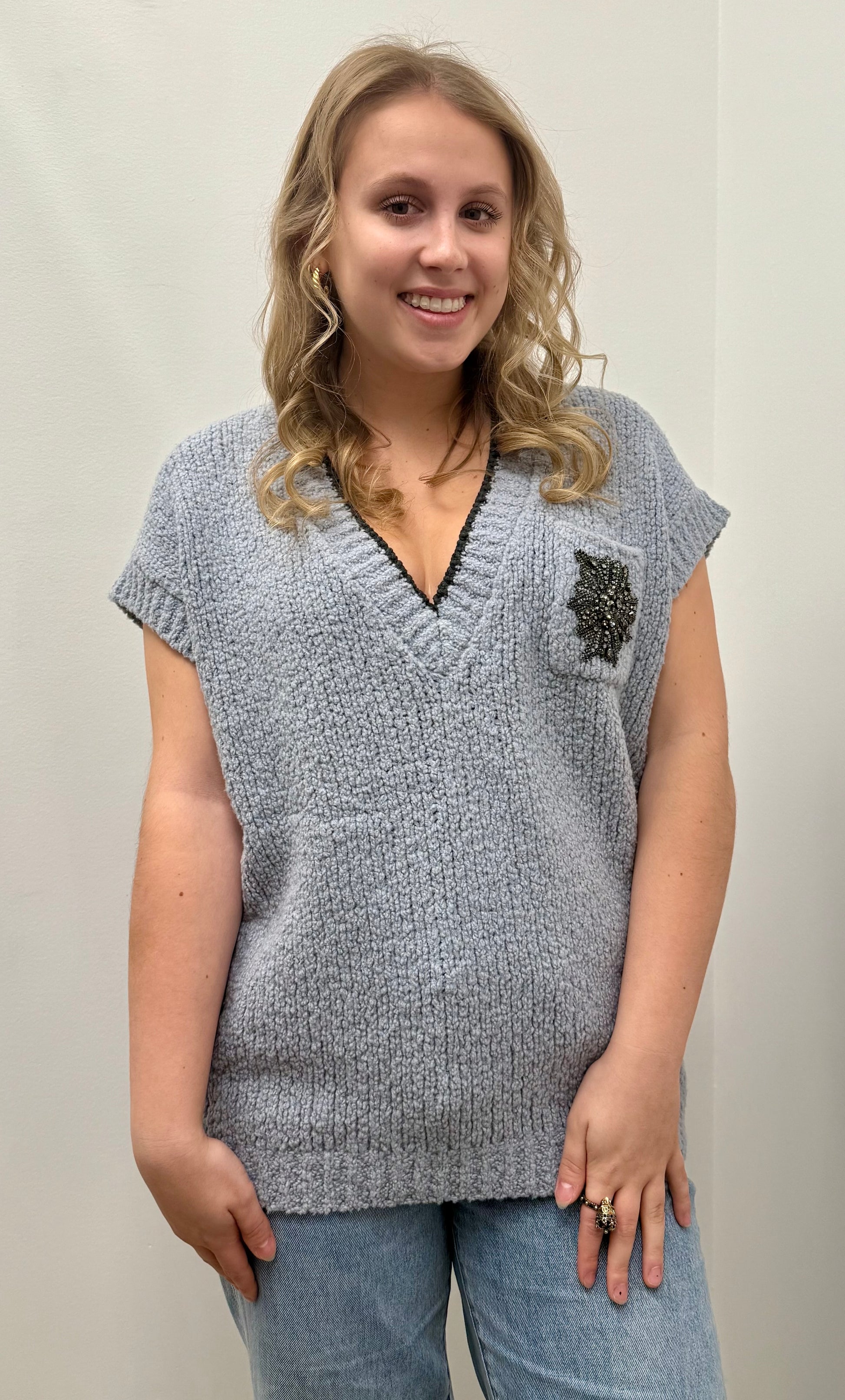 Brunello Cucinelli Beaded Pocket Cap Sleeve Knit Top