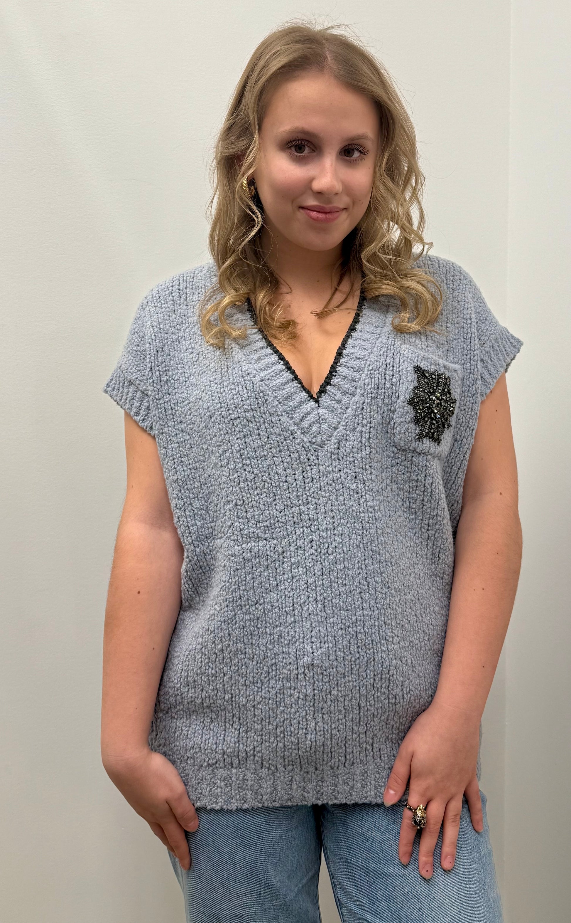 Brunello Cucinelli Beaded Pocket Cap Sleeve Knit Top