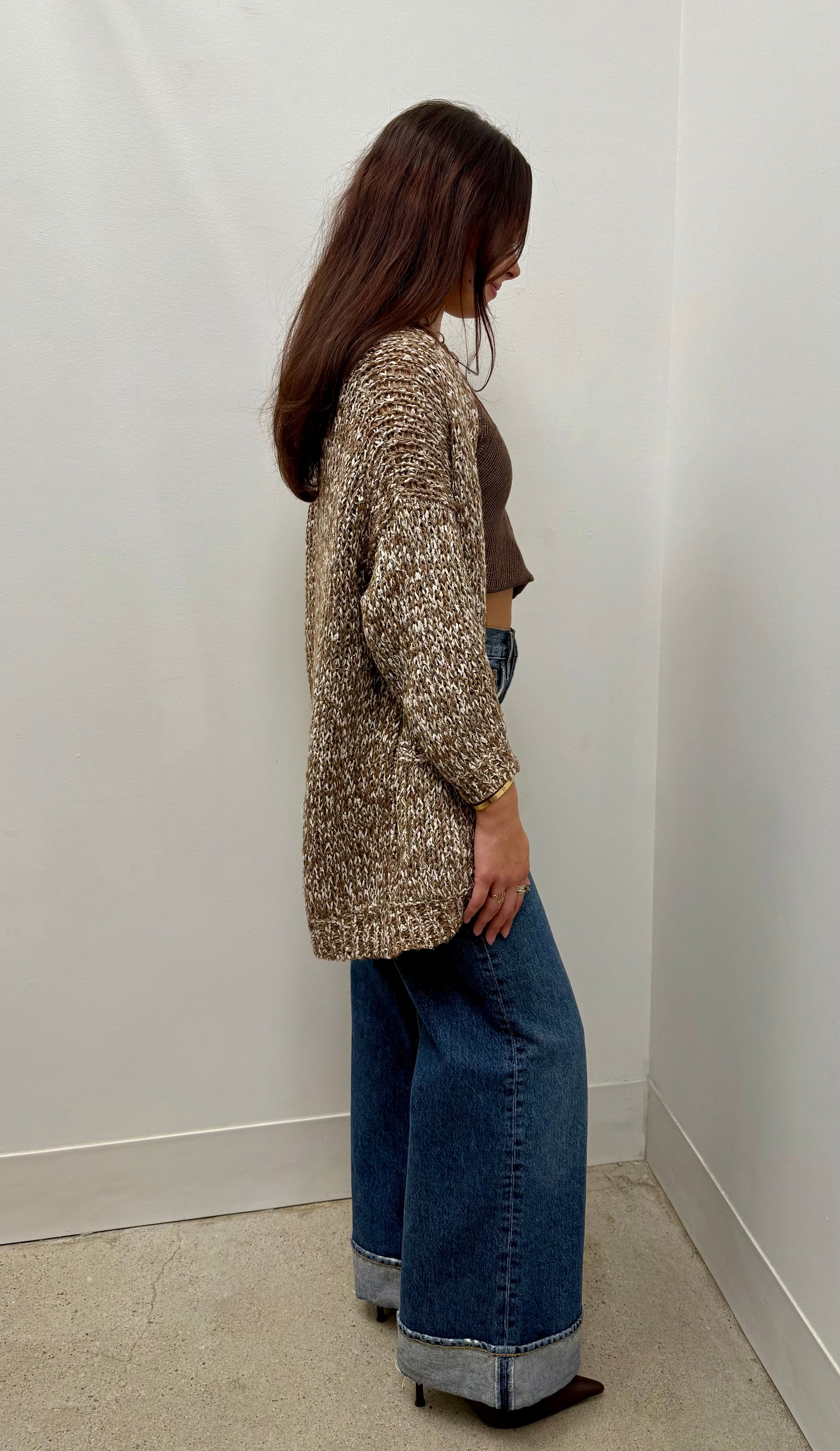 Brunello Cucinelli Warm Beige Dazzling Net Sequin Cotton Cardigan