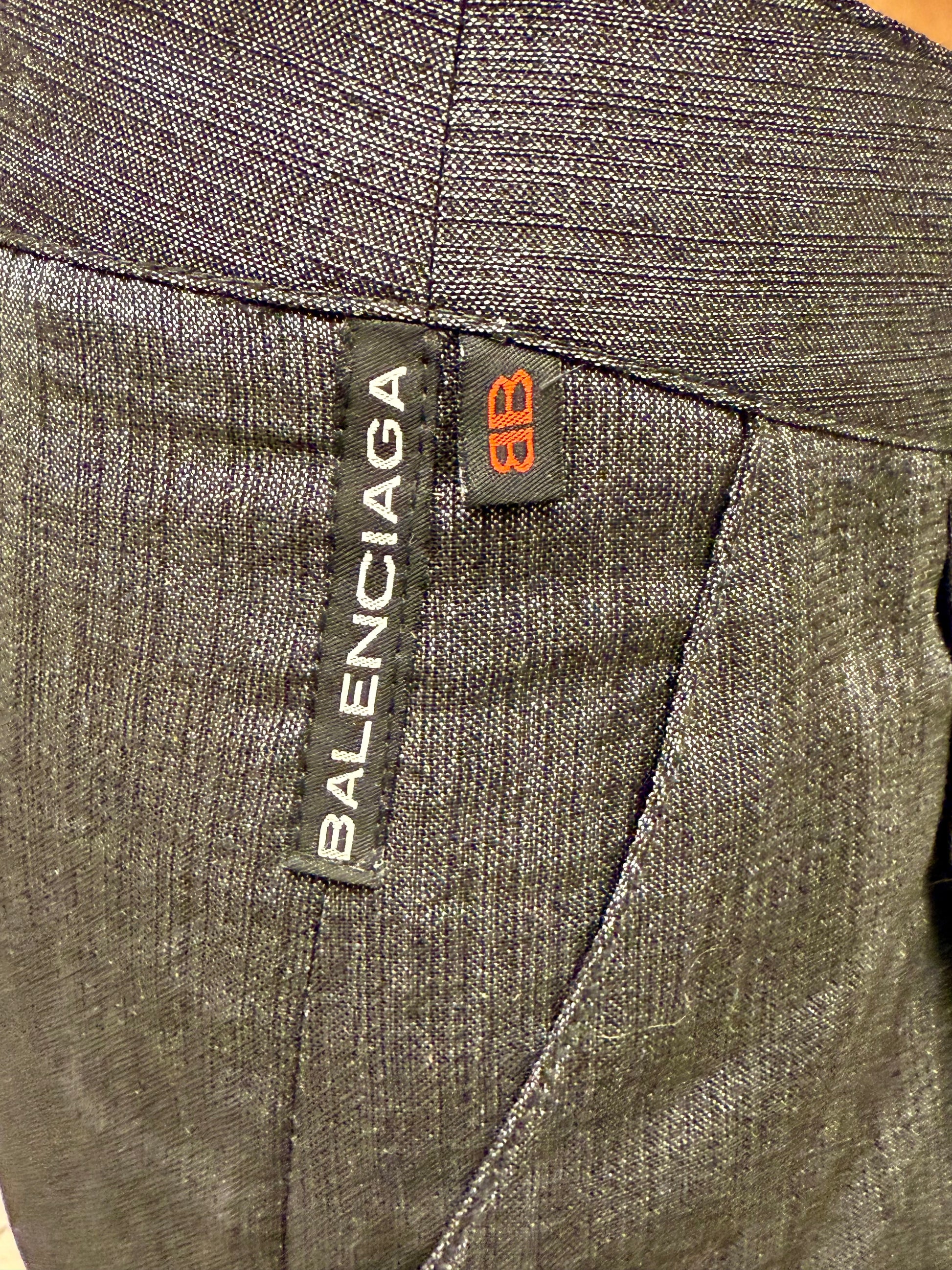 Balenciaga Charcoal Silk Cuffed Wide Leg Pants