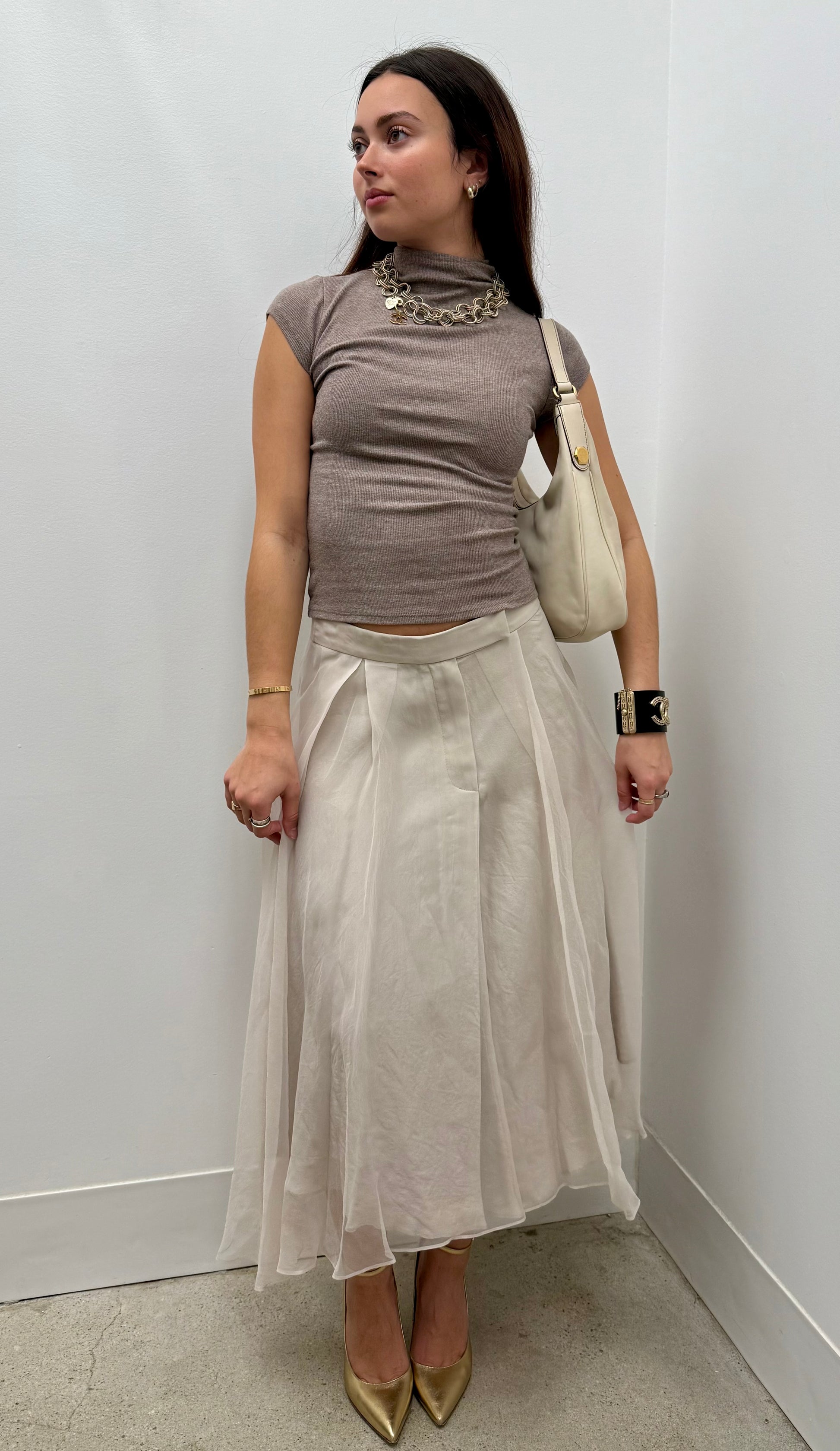 Brunello Cucinelli Silk Organza Midi Skirt