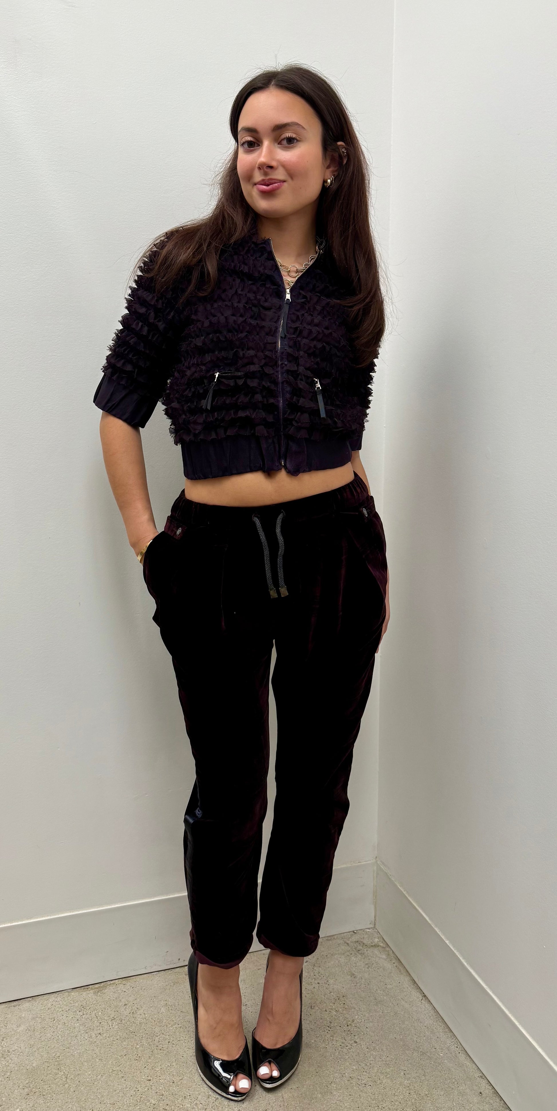 Dolce & Gabbana Plum Ruffled Cropped Jacket