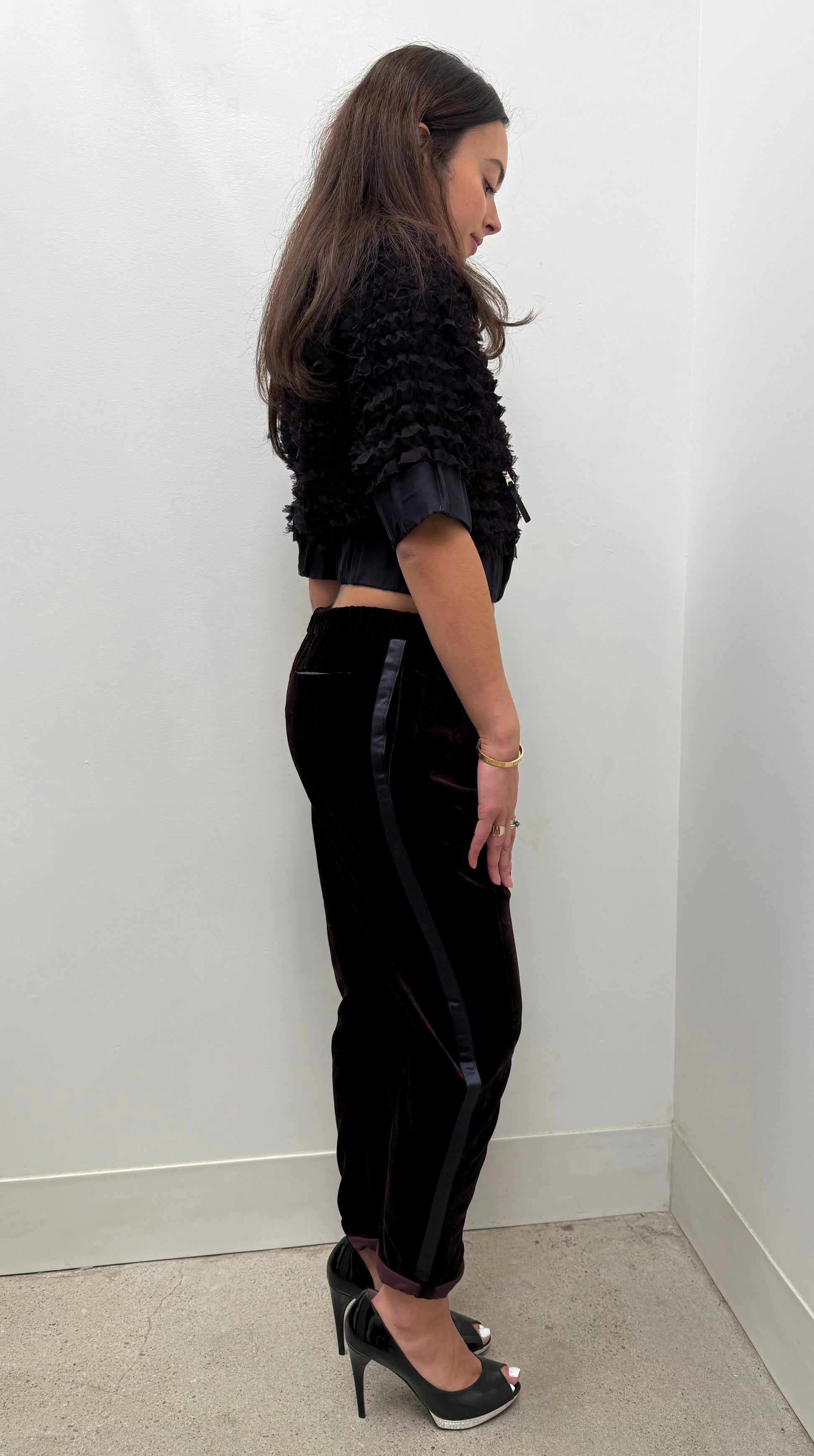 Dolce & Gabbana Plum Ruffled Cropped Jacket