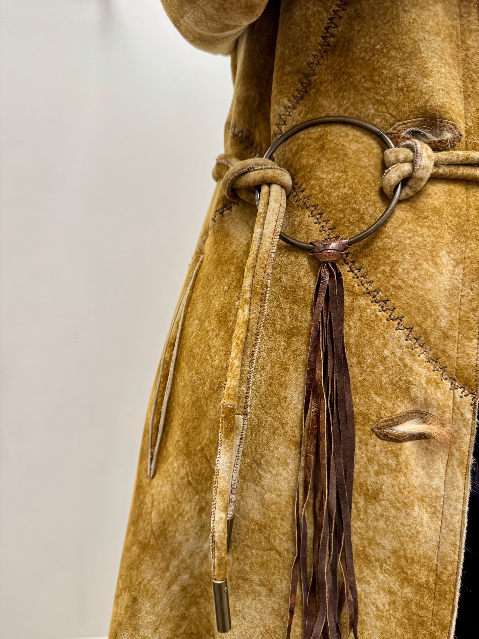 Huseyin Sahin Patchwork Shearling Maxi Coat with Fox Trim