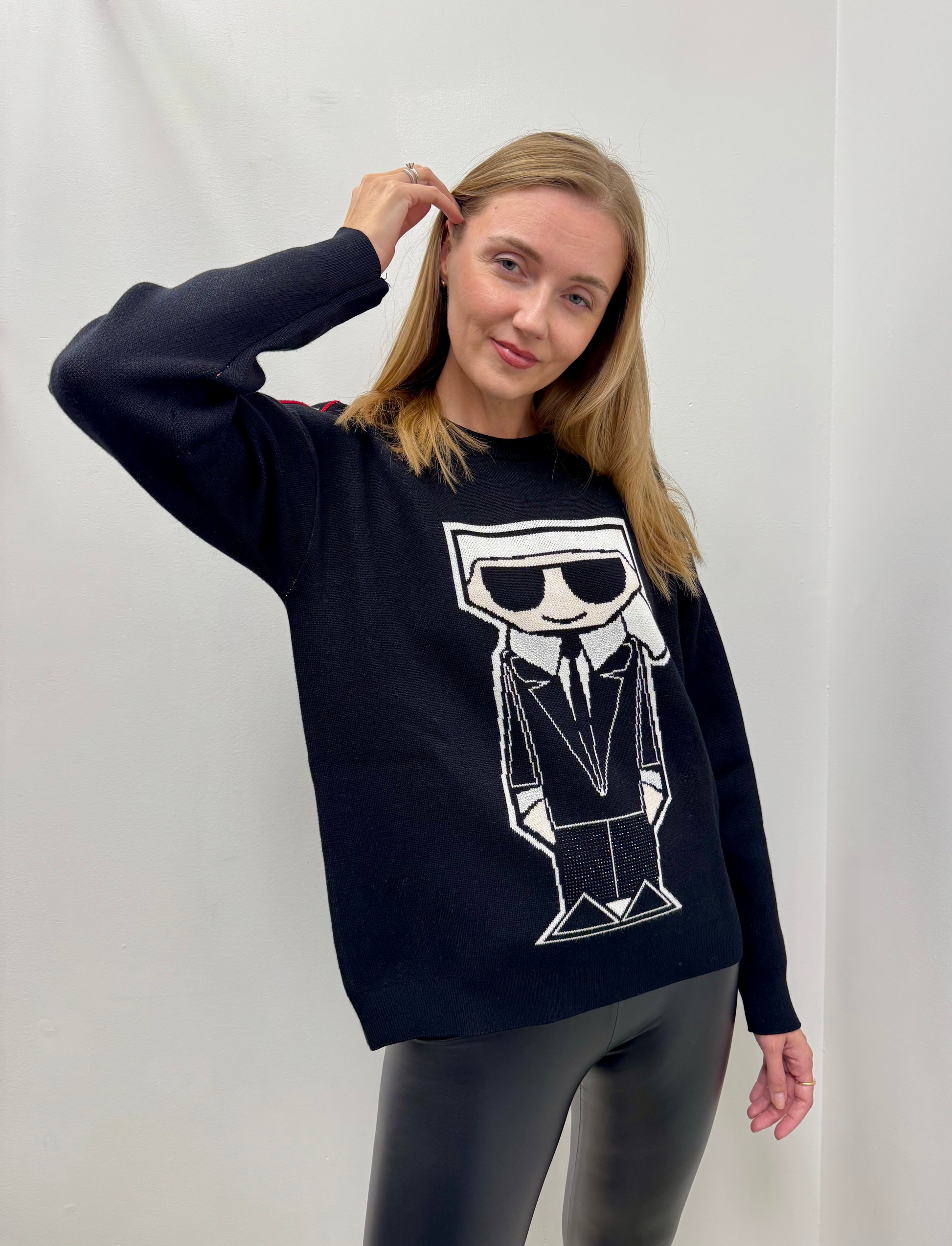 Karl Lagerfeld Paris “Ikonik” Logo-Tape Sweater (Black)