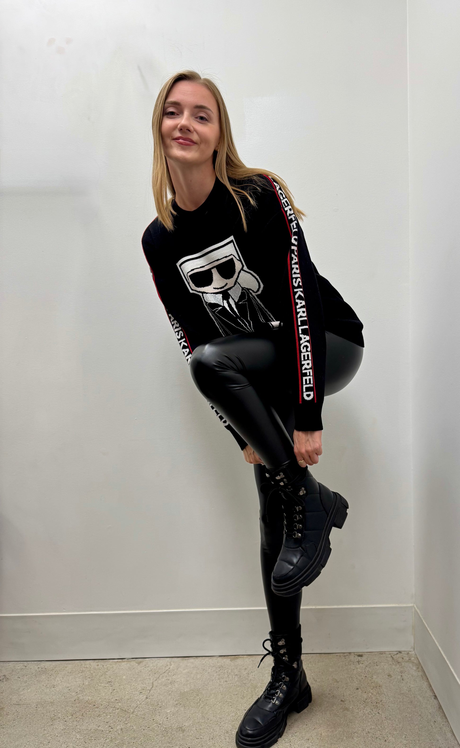 Karl Lagerfeld Paris “Ikonik” Logo-Tape Sweater (Black)