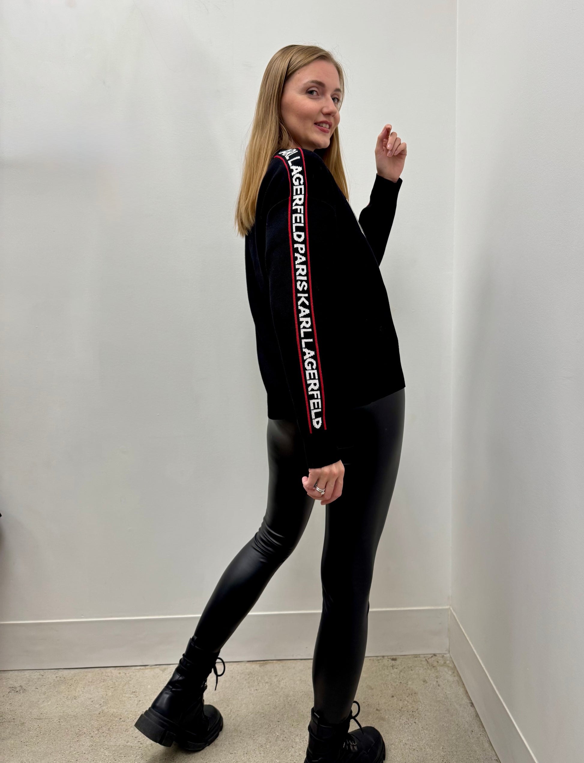 Karl Lagerfeld Paris “Ikonik” Logo-Tape Sweater (Black)
