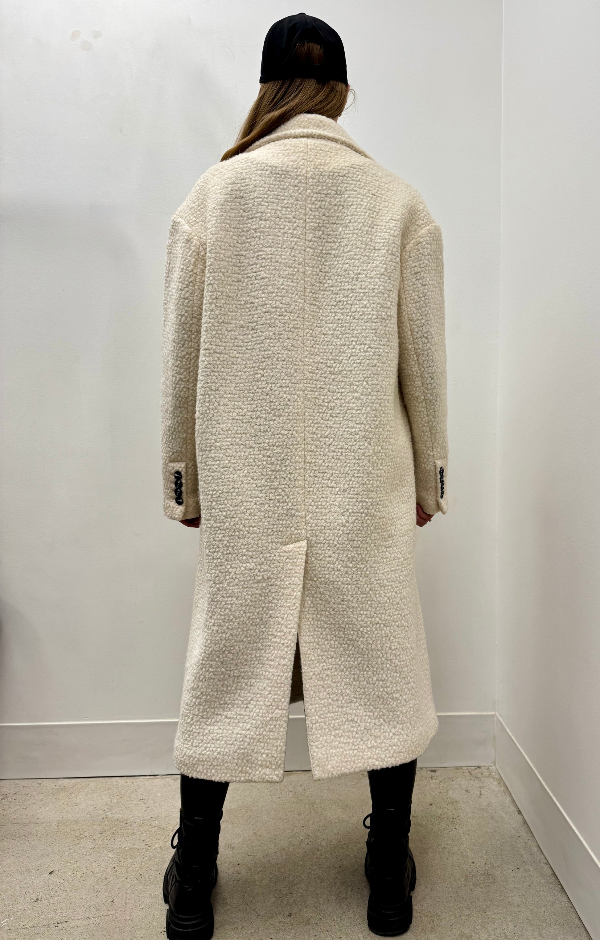 Karl Lagerfeld Paris Women's Cream Bouclé Double Breasted Long Coat