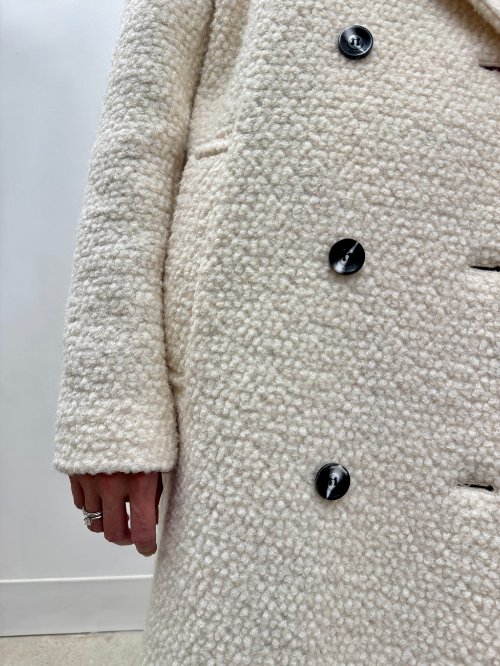 Karl Lagerfeld Paris Women's Cream Bouclé Double Breasted Long Coat